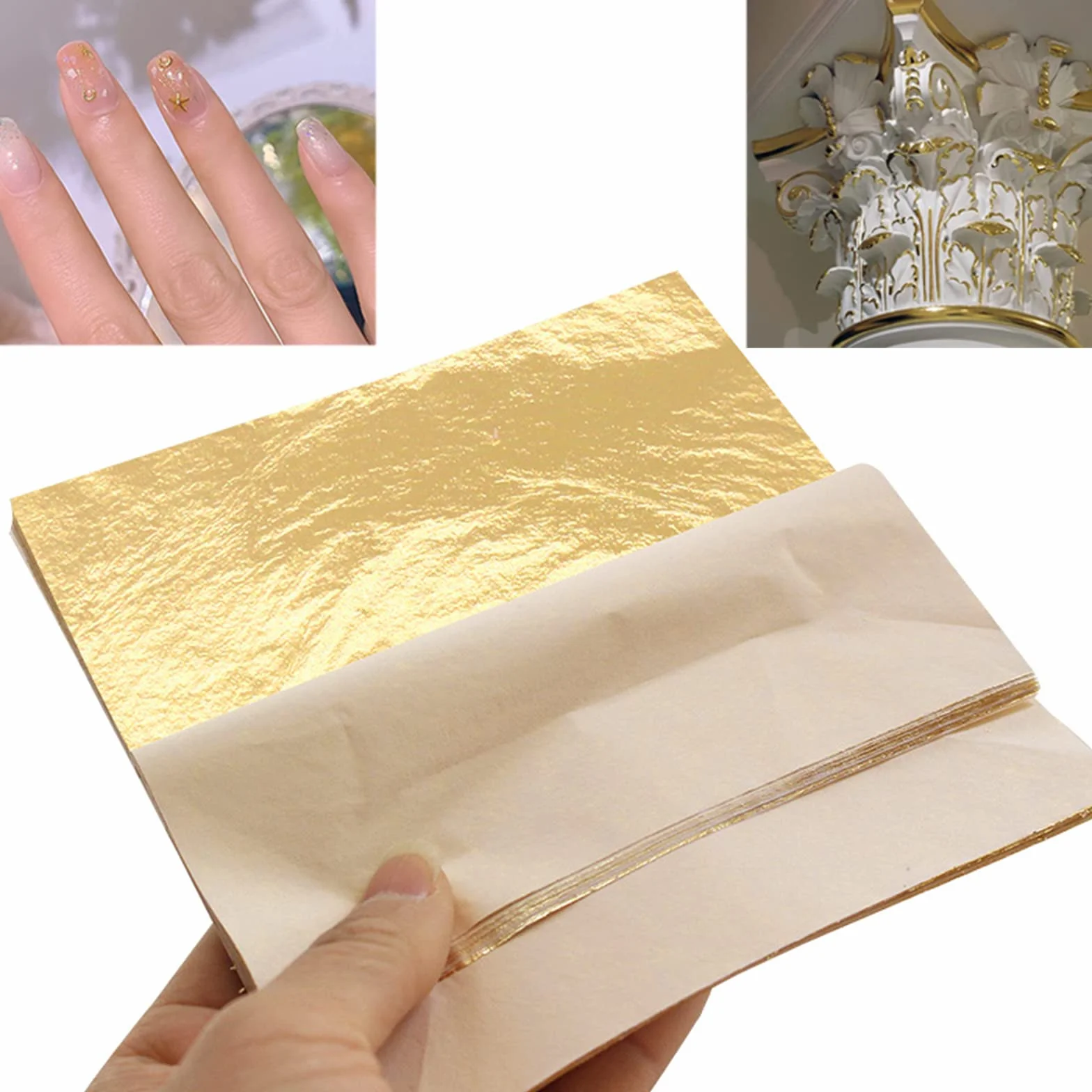 Fogli di Foglia Oro,100 Pezzi di Lamina D'oro per Doratura,16x16 cm Foglia Imitazione D'oro per Doratura, Progetti di Artigianato, Mobili, Decorazioni per la Casa