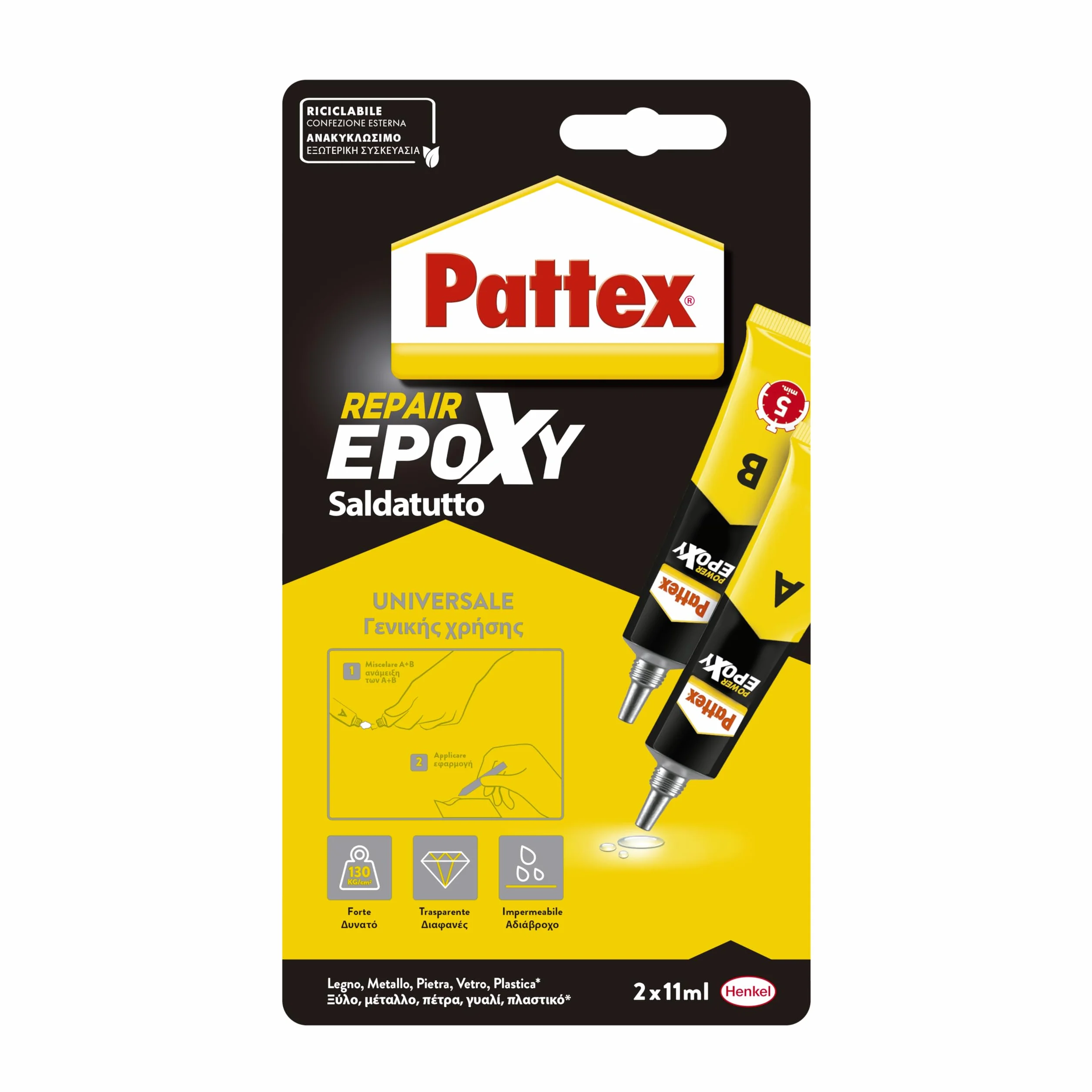 Pattex 2K liquid Saldatutto 5 minuti, forte colla epossidica bicomponente a elevata tenuta finale, colla multiuso adatta per quasi ogni materiale, 2x11g