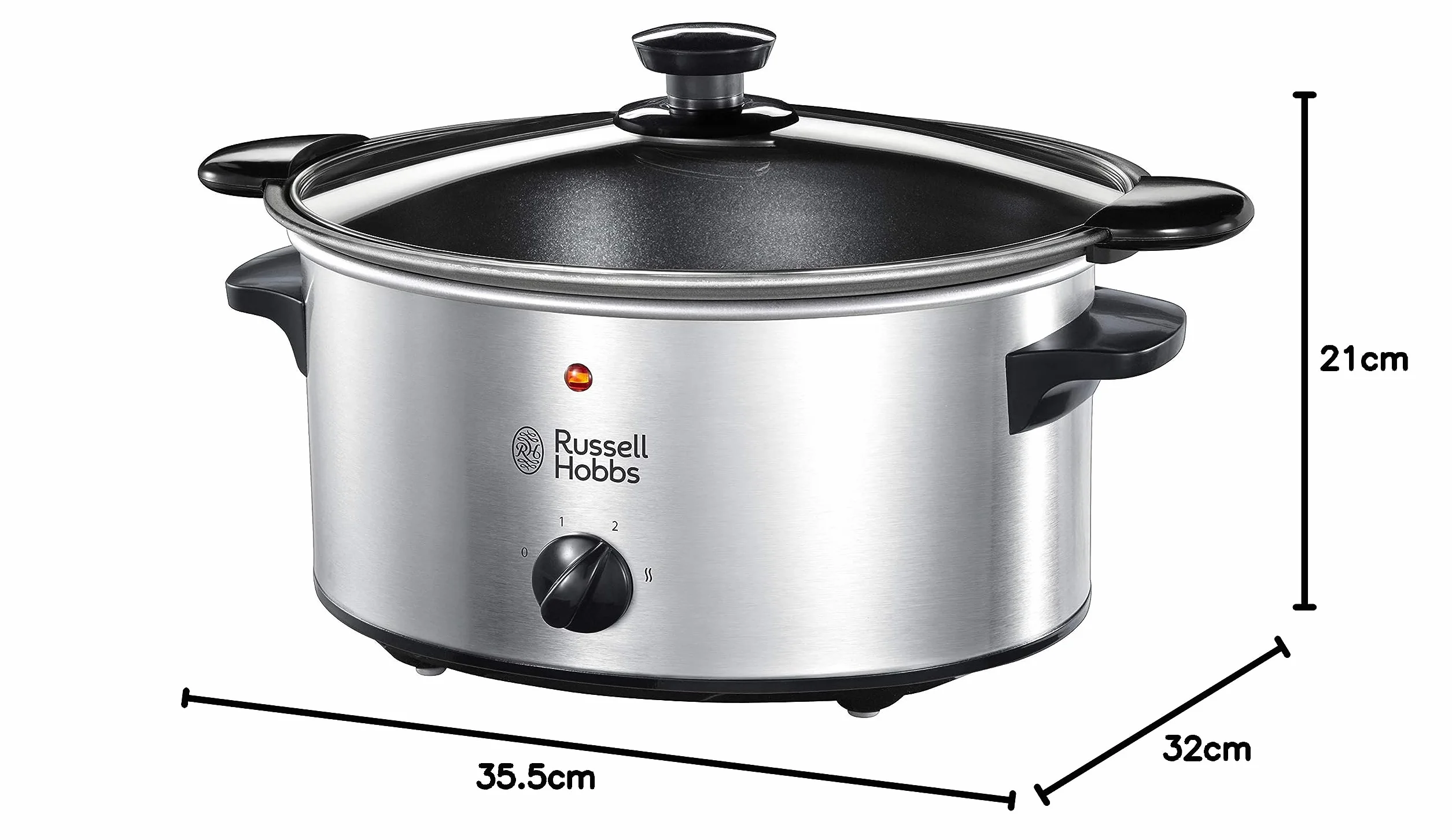Russell Hobbs Pentola Cottura Lenta, 3.5 L, 4 Porzioni, con Pentola Antiaderente removibile, 160 W, Lavastoviglie ok, Acciaio Inox, Slowcooker 22740-56