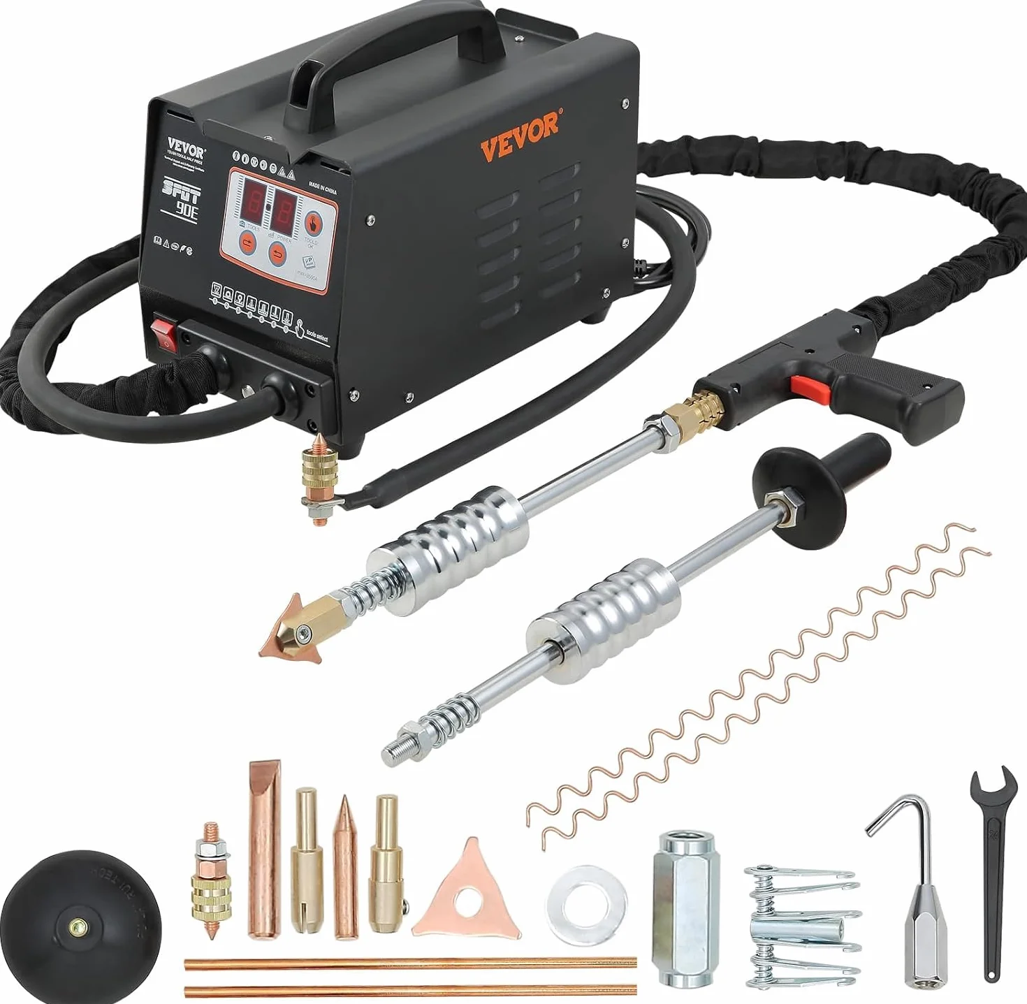 VEVOR Saldatrice a Punti Dent Puller, 3500A, Cavo in Rame Puro, Radiatore Efficiente, 2 Pistole per Saldatura, 7 modalità Disponibili, Saldatura a Induzione Automatica, Aspirazione a Vuoto 180 kg