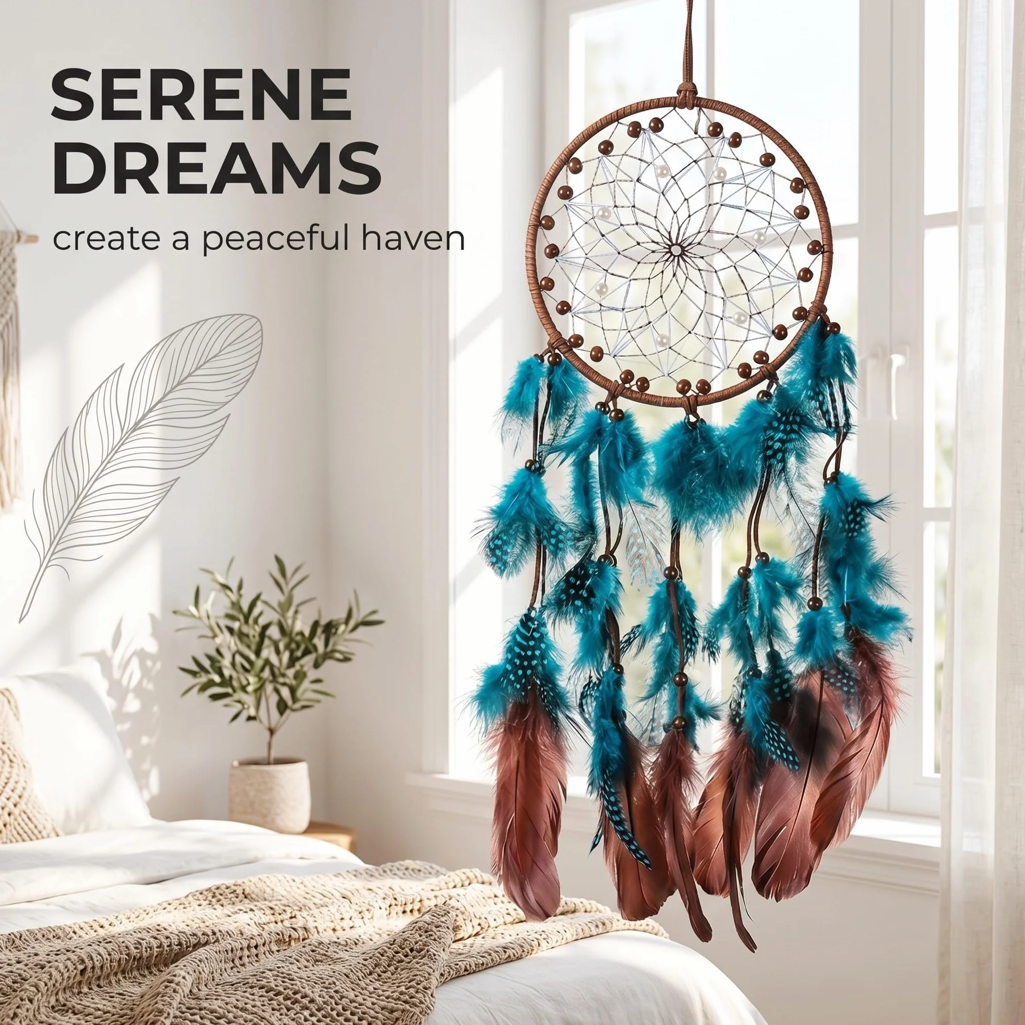 Cacciatore di Sogni Portafortuna Bohemien Metallo Blu Pavone Decorazione Camera da Letto 1 Pezzo