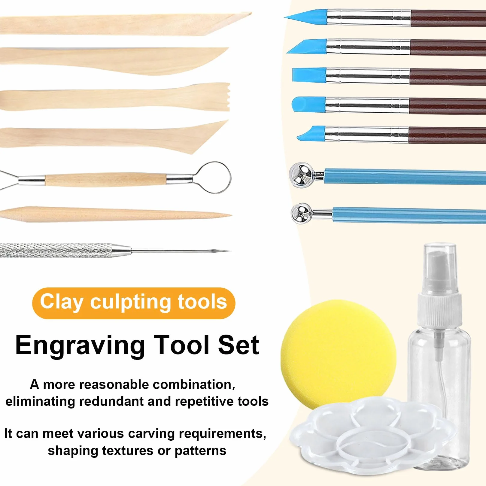 33 Pz Kit Strumenti per Modellare Argilla da Modellar, Set Professionale Kit Ceramica Fai da Te, Include 30 Strumenti Argilla Polimerica, 1 tavolozza, 1 Argilla, 1 annaffiatoio