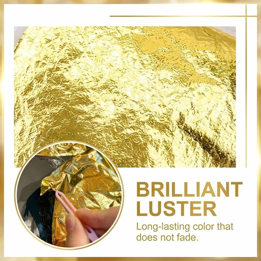 100 Fogli di Foglia Oro Imitazione, Foglia Metallica Oro, Ideale per Pittura Acrilica, Lavori Creativi e Progetti Fai-da-Te (8 x 8 cm) (Oro)