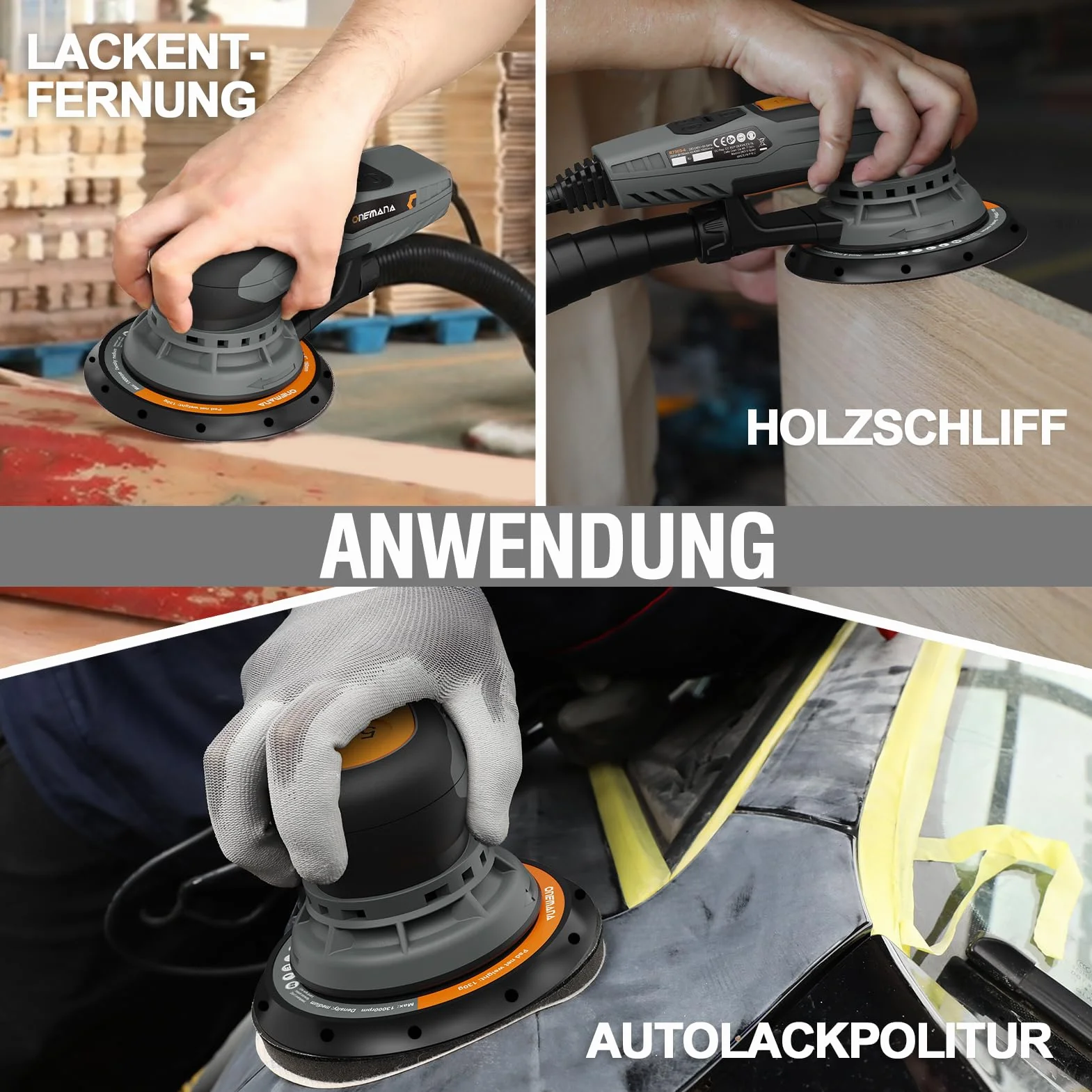 Levigatrice Rotorbitale 150 mm Brushless 350 W 6 Regimi 4000-10000 RPM Aspirazione Polvere