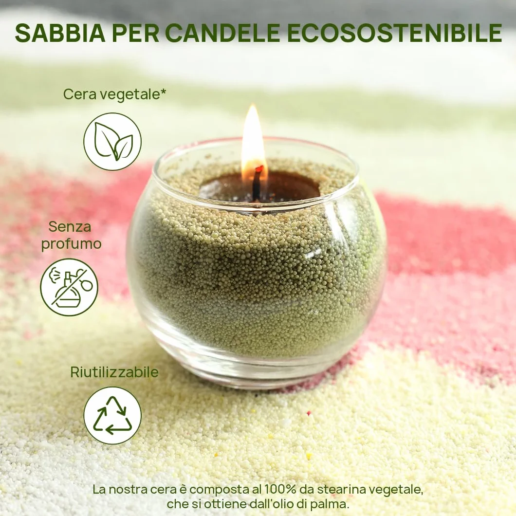 comforder Sabbia per Candele con Stoppini, Granelli di Cera, Kit Candele Fai da Te, Pearl Candle, 400 g Perle di Cera per Candele + 4 Stoppini (Verde Muschio)