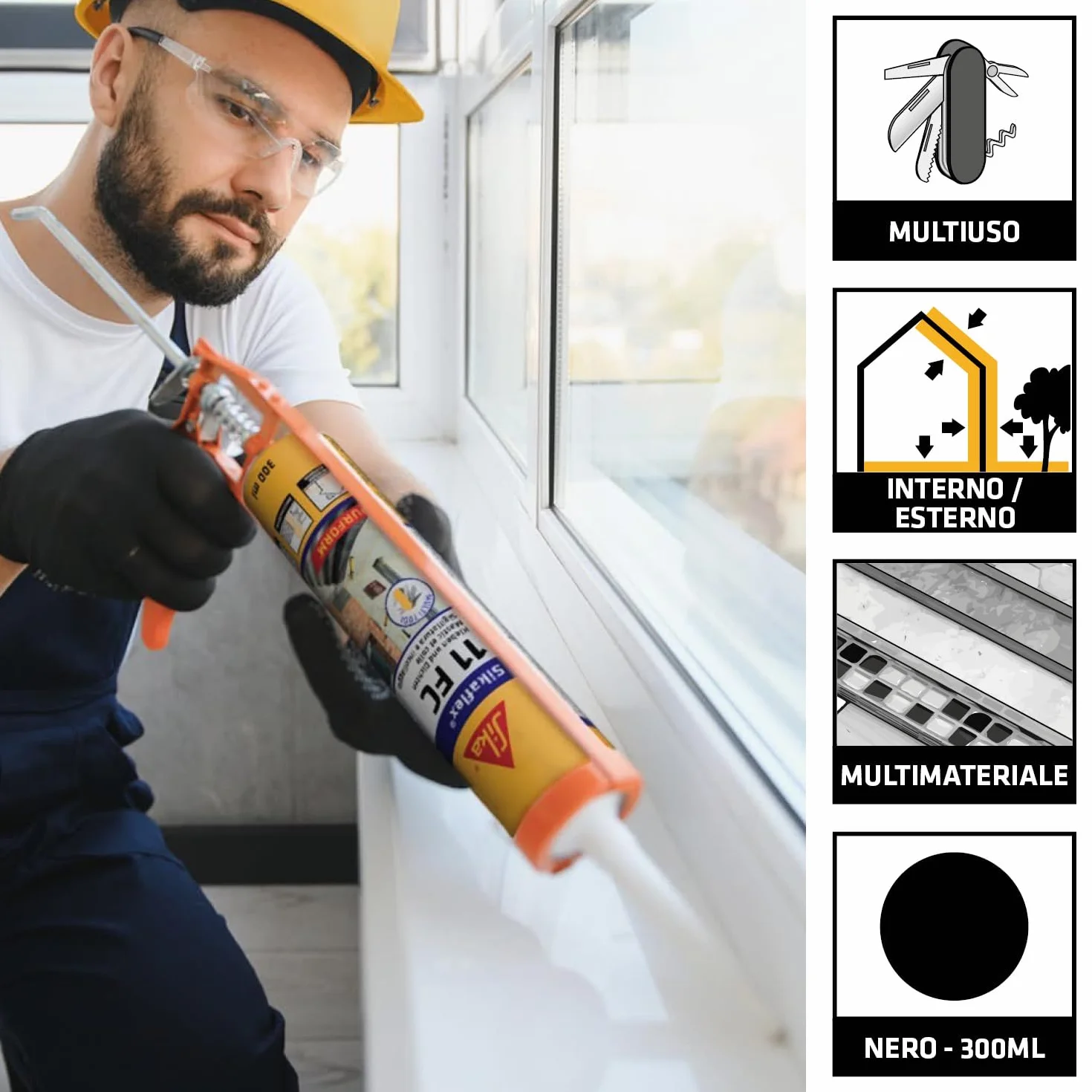 SIKA - Sigillante adesivo universale - Sikaflex 11 FC Purform, Nero - Massima qualità per incollaggi estetici e resistenti su ogni tipo di superficie - 300ml