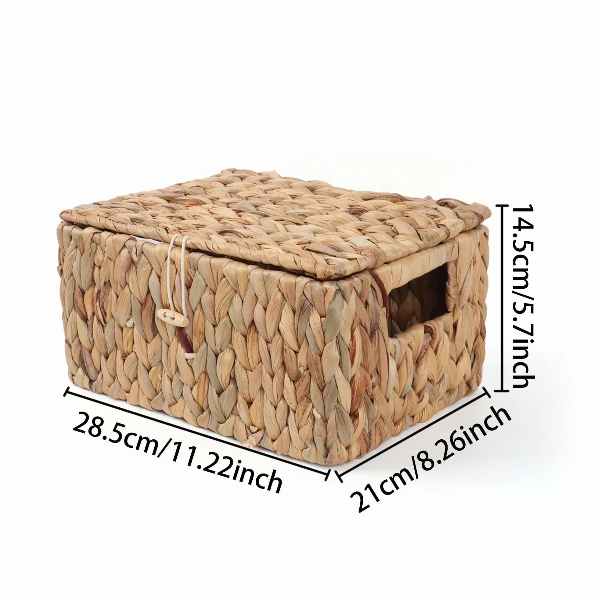 FEILANDUO - Cestini da scaffale in vimini con coperchio, cestini portaoggetti in alghe di mare, cestini portaoggetti rettangolari per casa e desktop (naturale, piccolo)