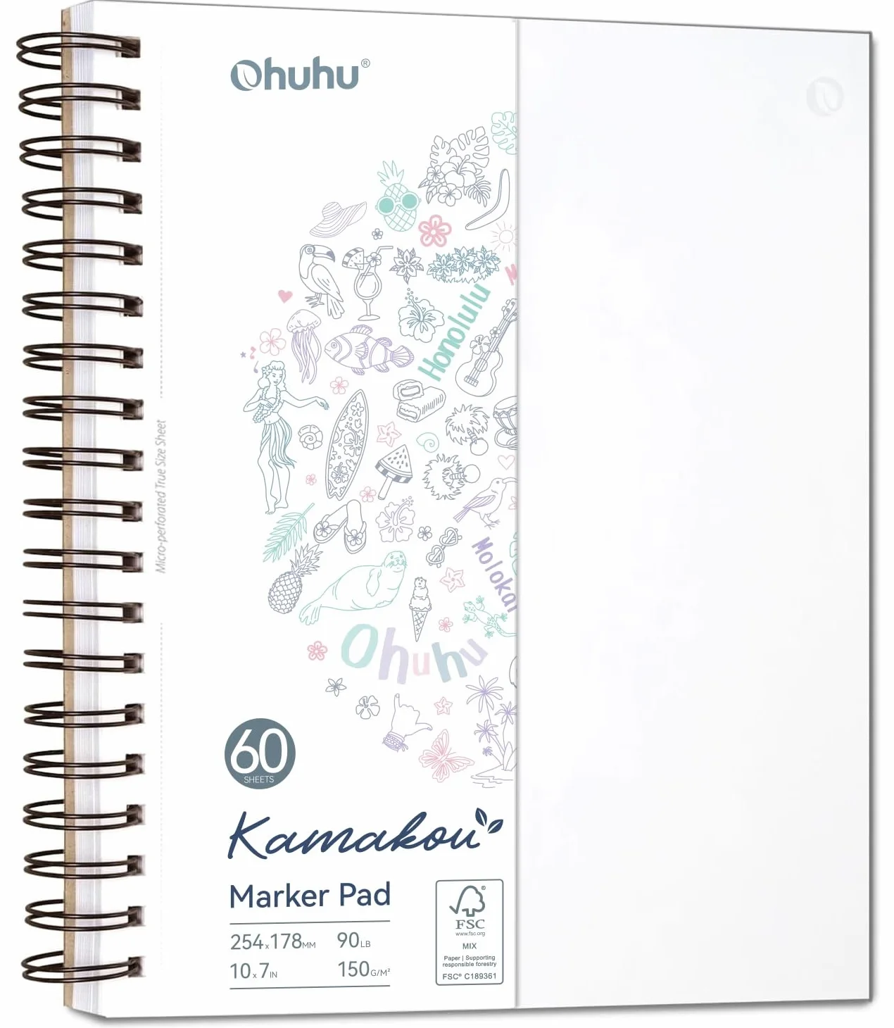 Ohuhu Album da Disegno a Doppia Faccia - Anti-Trasparenza, Carta Spessa 150g/m², 60 Fogli/120 Pagine per Alcohol Marker e Illustrazioni Professionali, Formato 25,4×18,7 cm