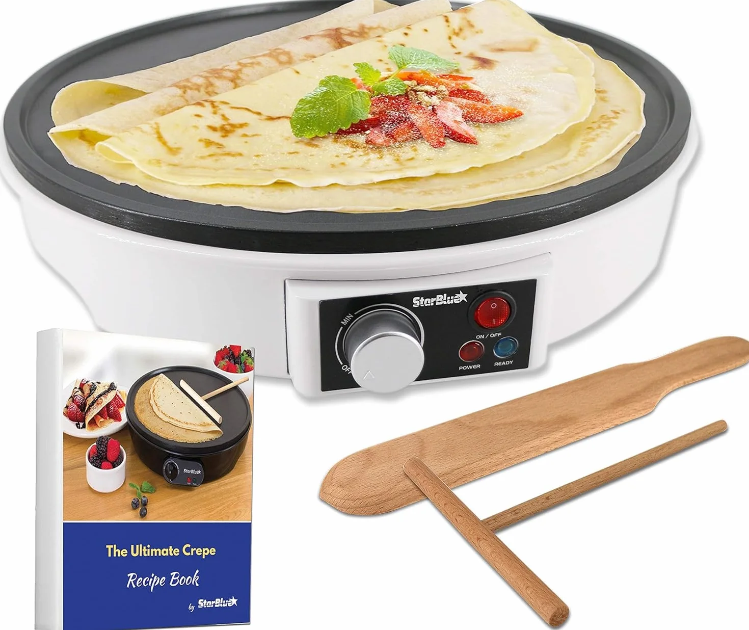 Macchinetta per Crepe Elettrica da 30.5cm Della StarBlue con Spatola di Legno - AC 220-240V 50/60Hz 1000W, Spina del Regno Unito, Adattatore Europa Incluso