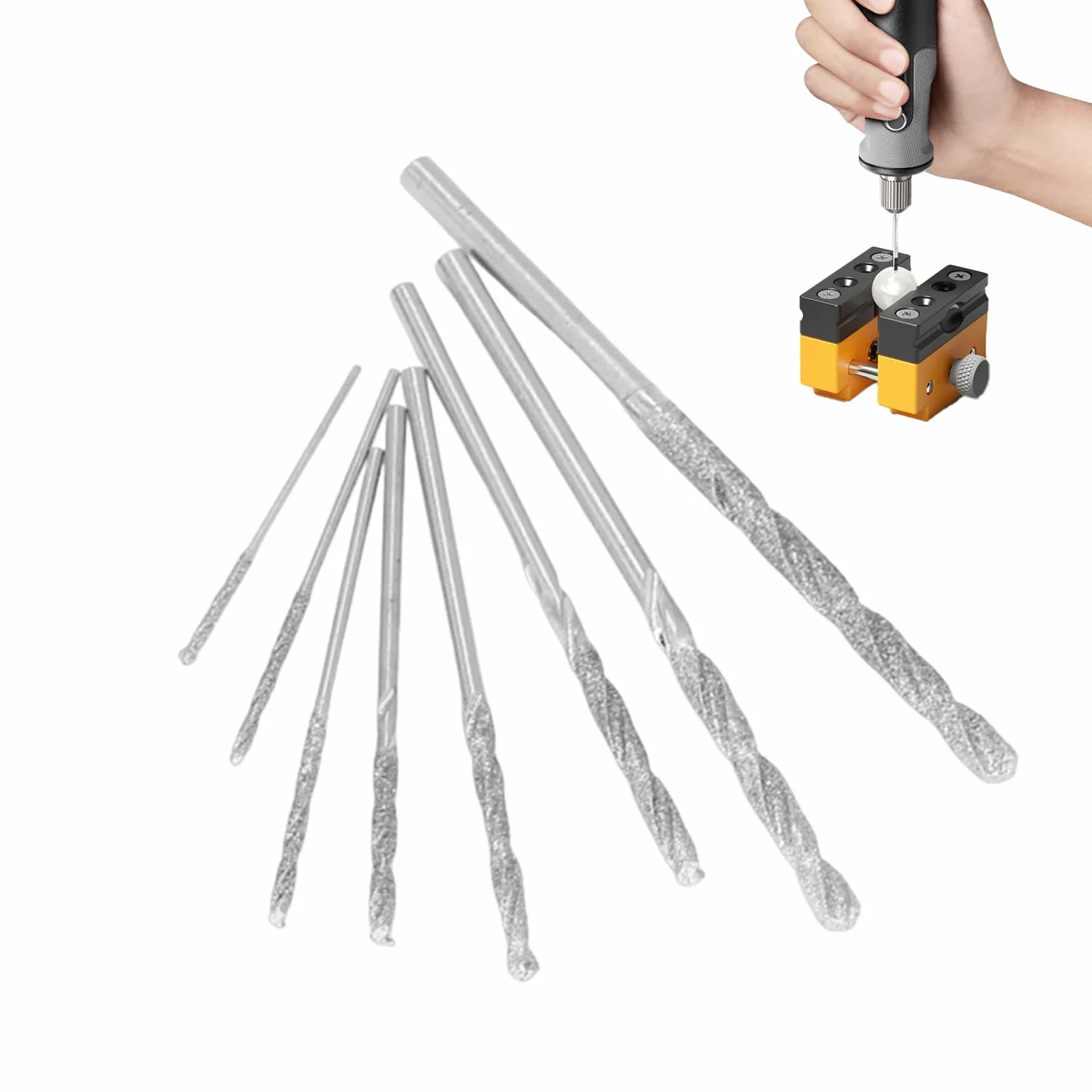 8 punte diamantate per trapano diamantato, 0,8 mm fino a 3,0 mm, per vetro, metallo, conchiglie, giada, perle, ecc