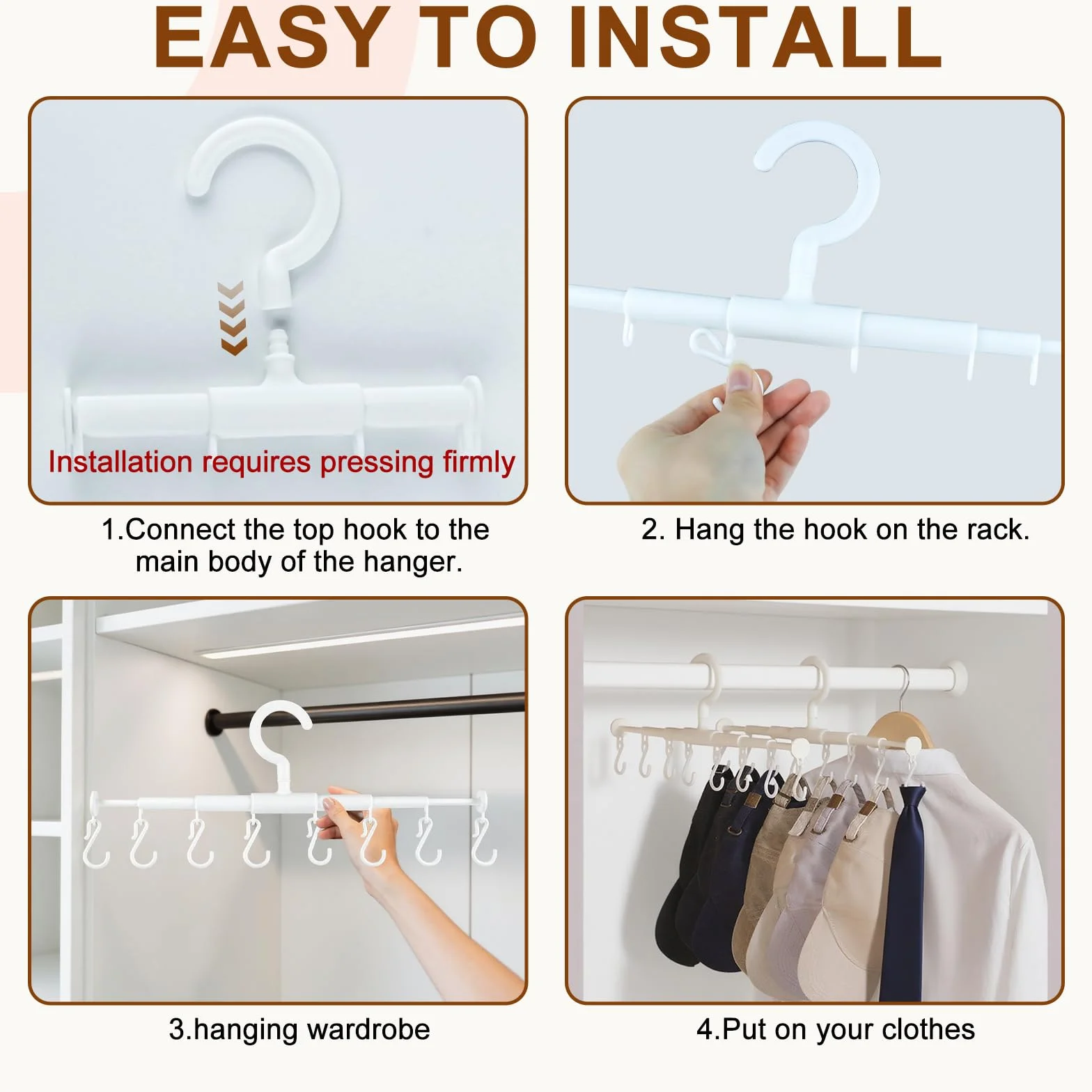 Porta Cappelli da Parete Estensibile con 8 Ganci, Organizer per Cappelli, Cravatte, Sciarpe, Guanti, 2 Pezzi