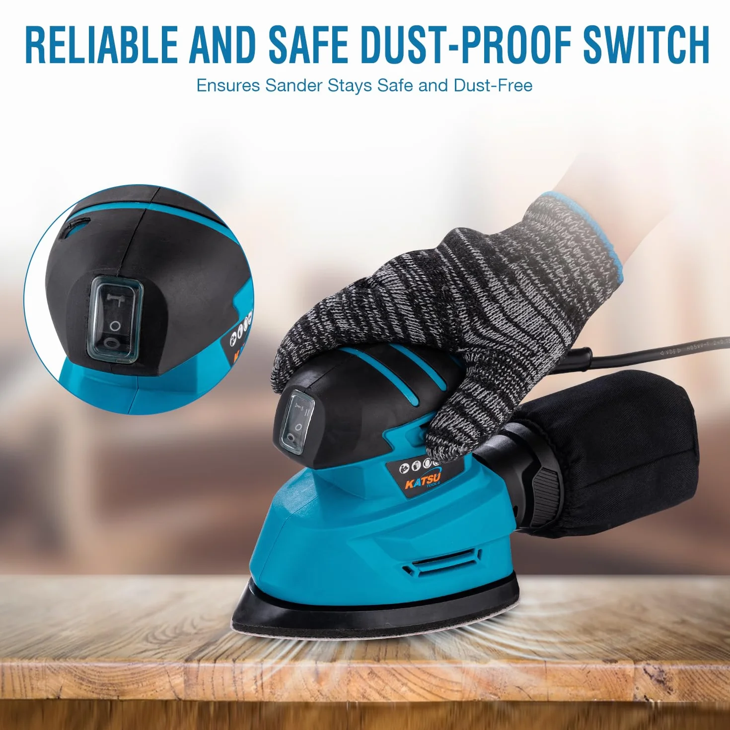 KATSU Tools Levigatrice Elettrica 130W Aspirazione Polvere 10 Fogli Abrasivi