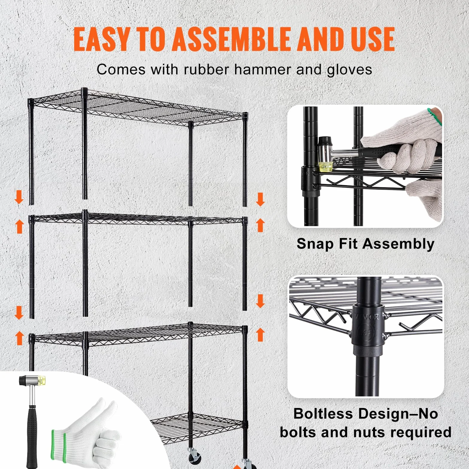 VEVOR Scaffale portaoggetti con Ruote, 4 Ripiani Regolabili, Capacità 700 Libbre, Scaffali da Garage per Carichi Pesanti Scaffale Metallico Organizzatore in Metallo, Nero, 47,2"x17,7"x74"