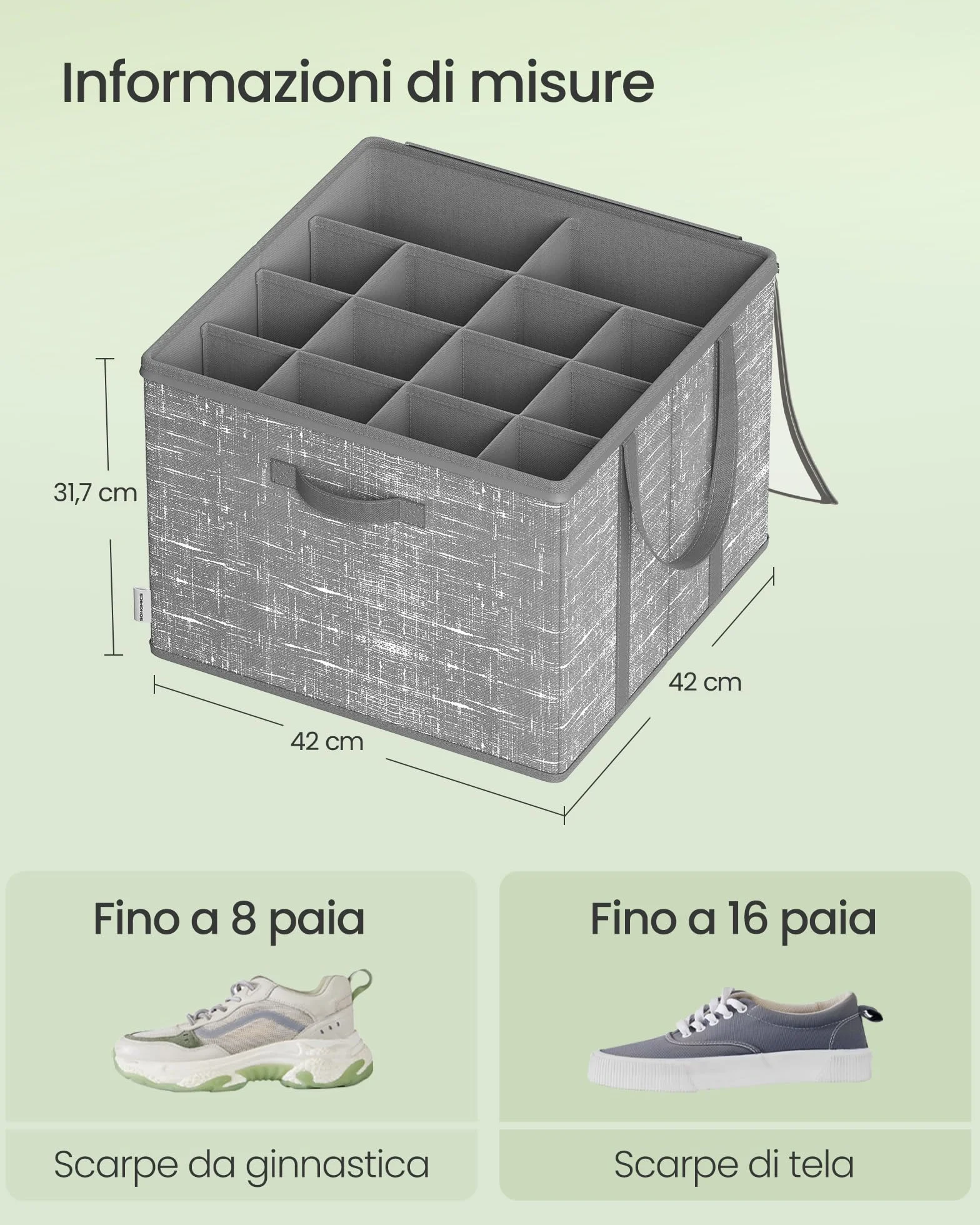SONGMICS Organizer Scarpe, Set di 2, Ciascuno per fino a 16 Paia, Scatole Contenitori Scarpe, Maniglie, Coperchio Trasparente, per Camera da Letto Ingresso Armadio, Grigio Giunco LSP602G01