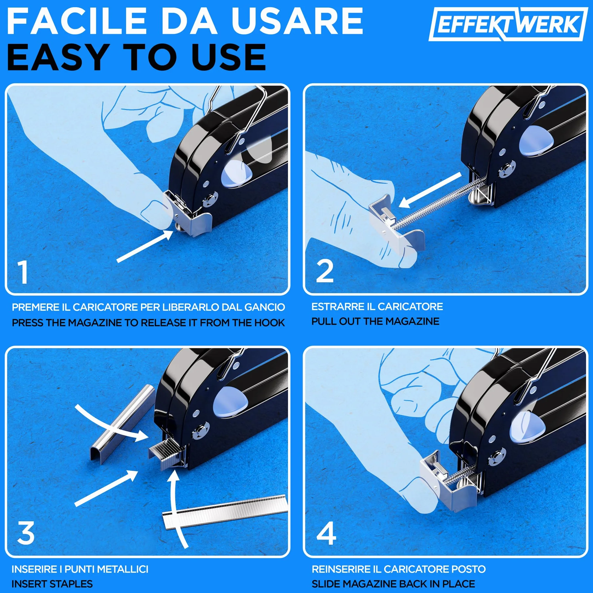 Set Graffatrice 5 in 1 - Graffatrice Pesante + 1500 Punti + Levapunti per Legno, Tessuto, Rete Metallica - Costruzioni, Artigianato, Tappezzeria