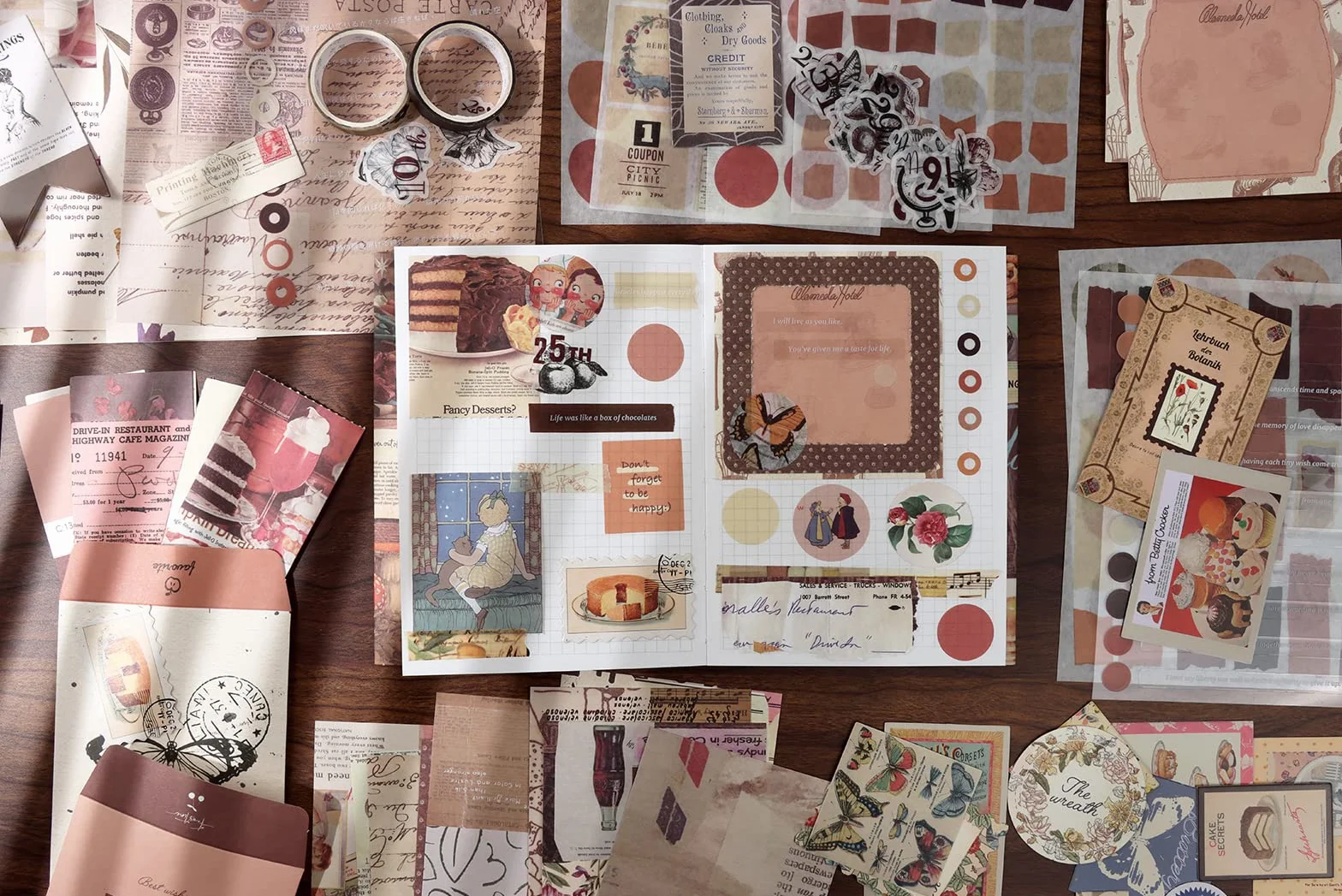 Draupnir 346 Pezzi Vintage Aesthetic Scrapbook Accessory Set, Bullet Junk Journal Set con Accessori per Scrapbook Journaling, Quaderno a Griglia A6, Regalo fai da te per Ragazzi e Bambini - Vintage