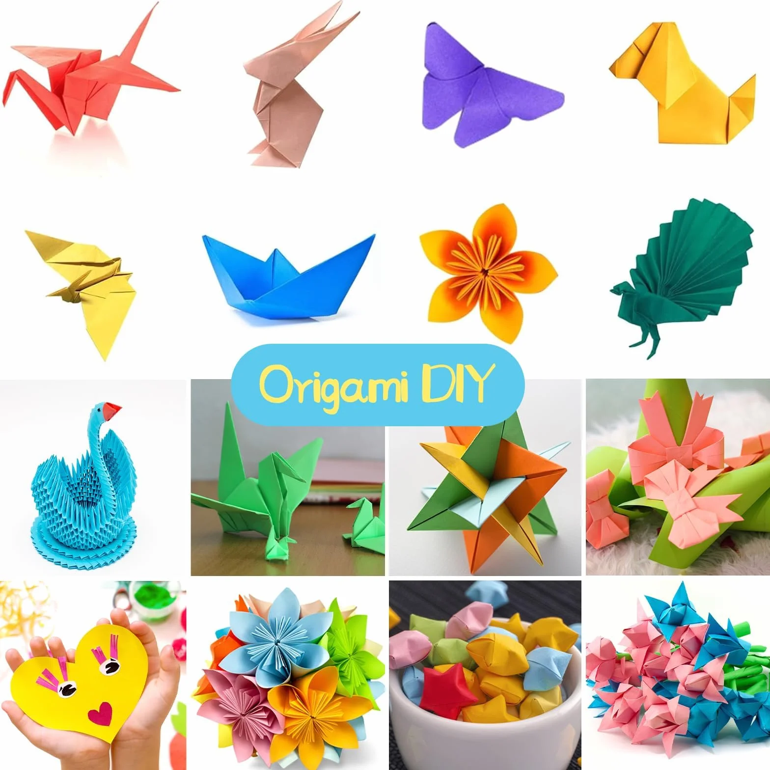 Gucass 300 Fogli di Carta per Origami, 20x20, 15x15 e 10x10 cm, Quadrati per Bambini e Adulti, 20 Colori Double Face, 70 g/m², Progetti Fai Da Te, Scuola, Artigianato