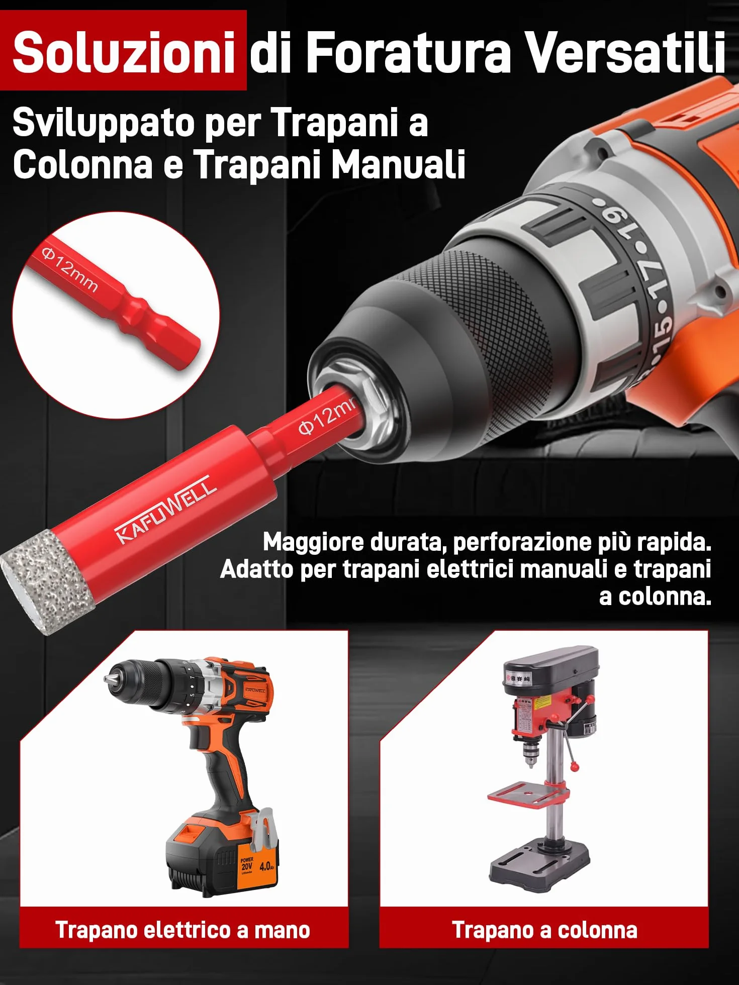 6pz Punte Trapano Diamantate per Gres Porcellanato, 5-12mm Punte Diamante, 6mm CarbidePunte, gambo esagonale, per Ceramica, Quarzo, Vetro, Granito, Mattone, Marmo, Porcellana, Gres Fine