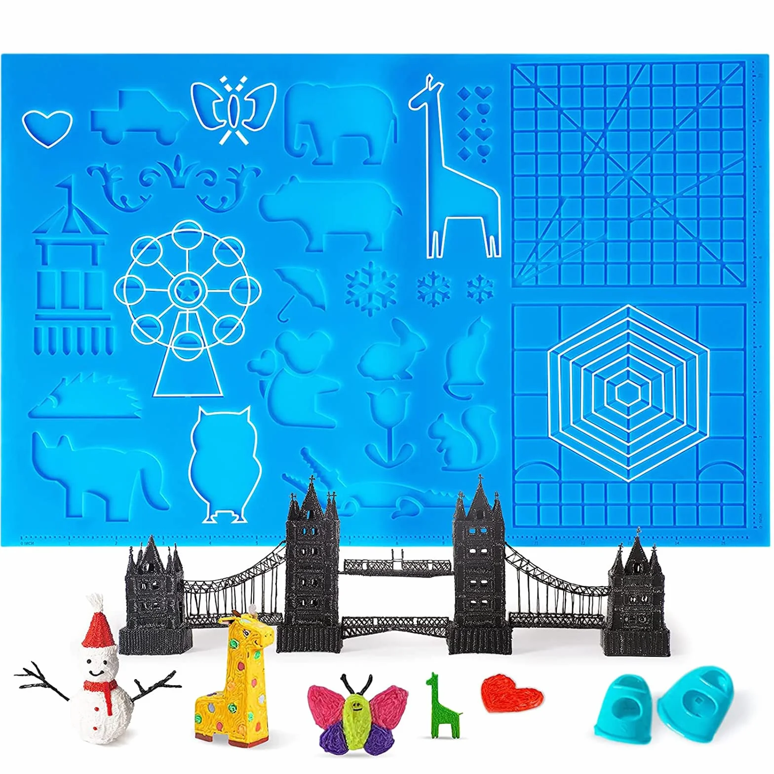 Tappetino per penna 3D con forme, grande tappetino (41,5 x 27,5 cm), utile per principianti, bambini e artisti 3D, con cappucci per 2 dita.