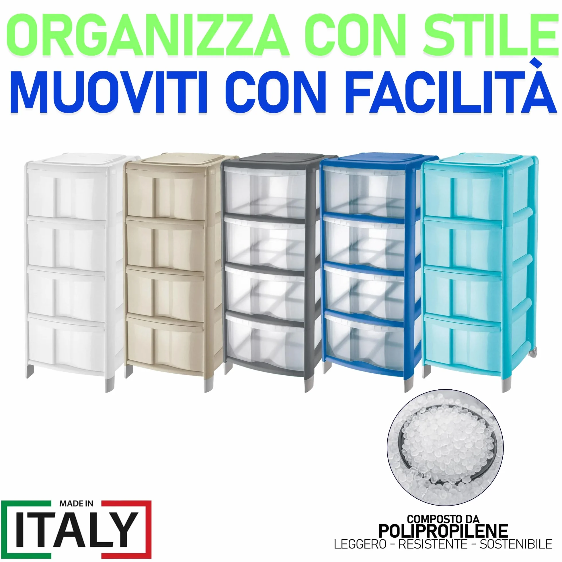 Tontarelli Cassettiera BAMBU' 4 Cassetti Delfin in Plastica (39.5X38.5X86H CM, OCEAN TRASPARENTE)