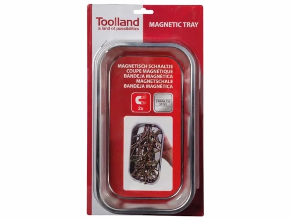Toolland Vassoio portautensili magnetico, doppio, per contenere utensili, viti, trapani e chiodi, acciaio inossidabile, metallo