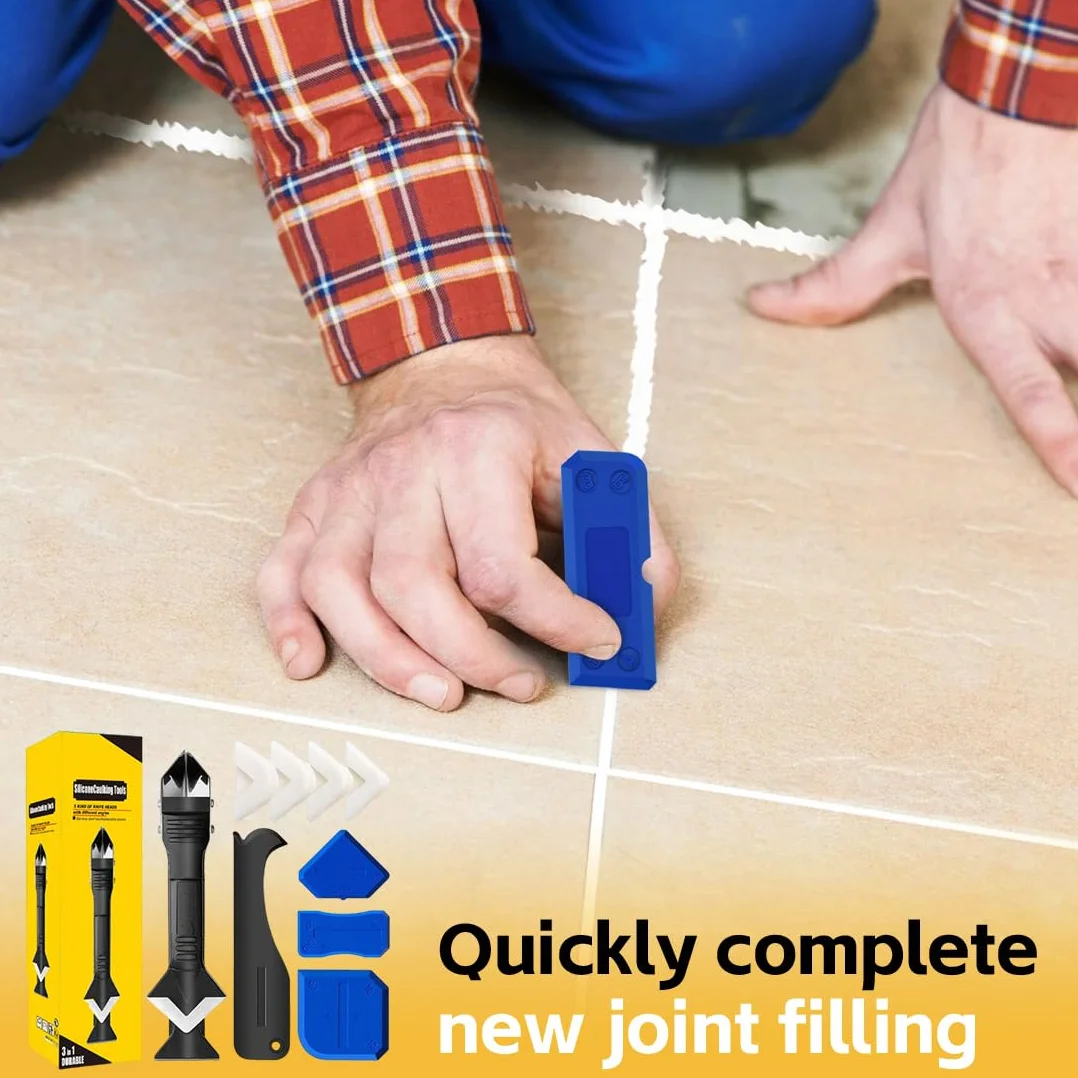 Professionale Strumento per Calafataggio 5 in 1, Spatola per Silicone Kit, Pulizia Scrapers Lama multifunzionale, Raschietto Rimozione Sigillanti, con lama intercambiabile, Usato Pala Via Macchie