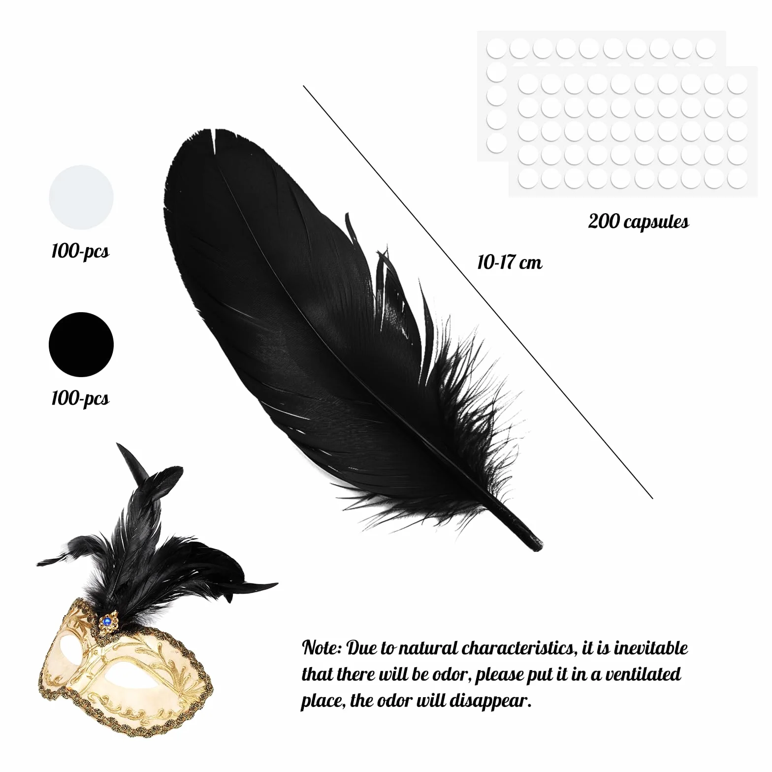 Piume Bianche e Nero Naturali 10-17 cm Piuma D'Oca per Acchiappasogni Fai da Te 200 Pezzi