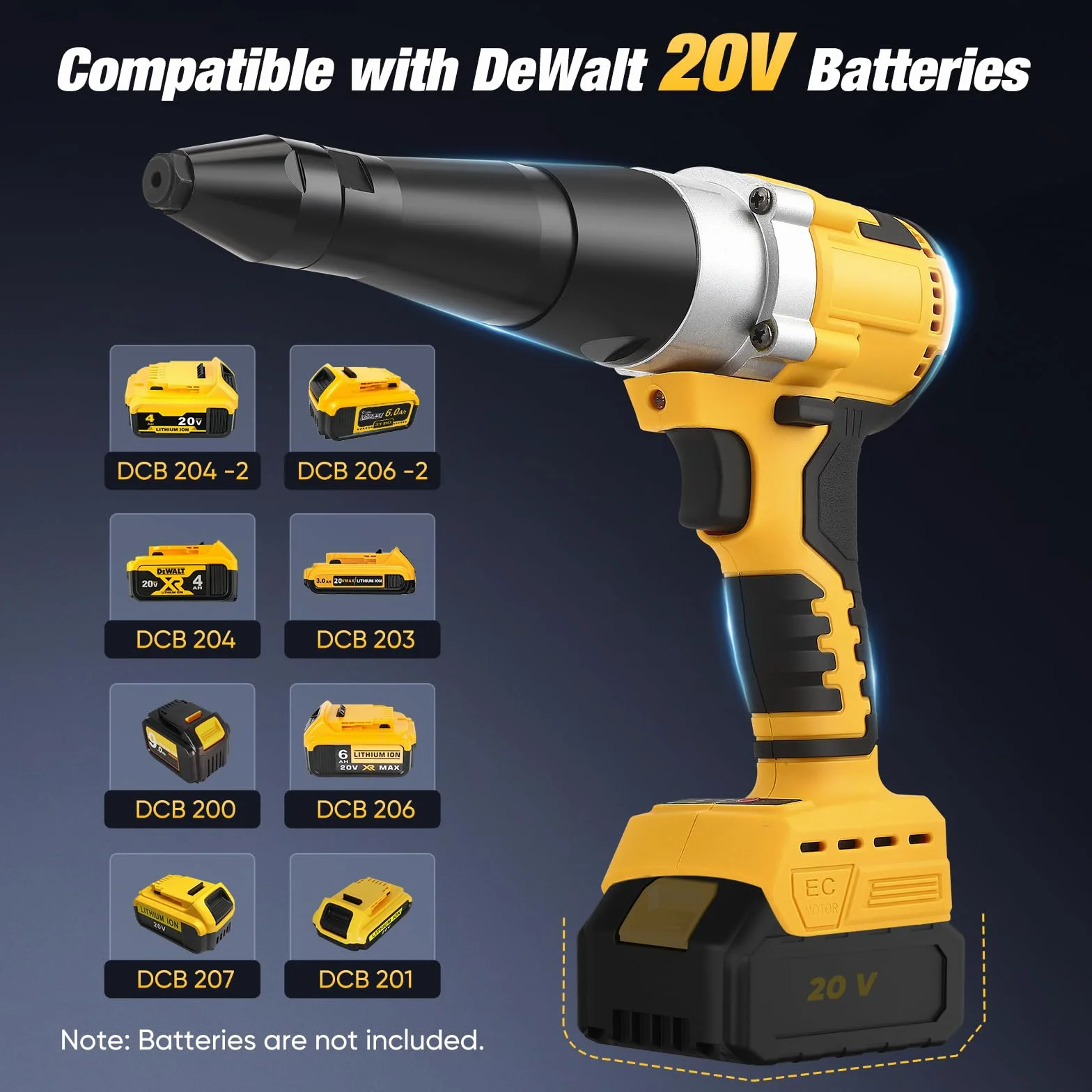 Rivettatrice a batteria brushless 20 V LED 3 ugelli