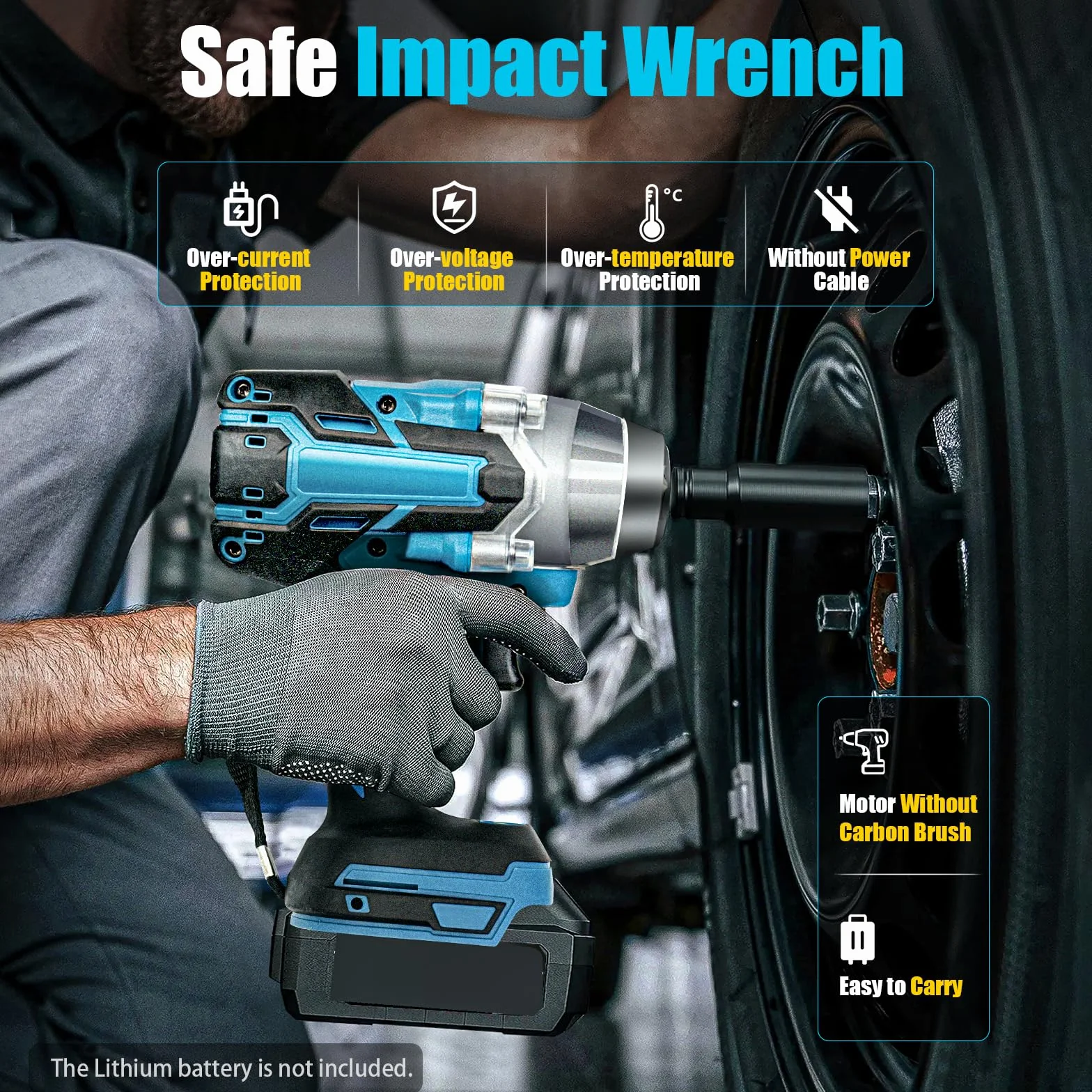 Avvitatore a percussione a batteria da 320 Nm, avvitatore a percussione elettrico da 1/2", motore senza spazzole con 6 bussole, alta coppia per pneumatici da auto