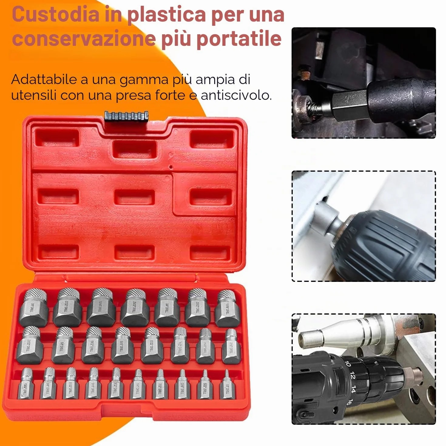 Set di 25 Pezzi Estrattore per Viti Danneggiate Spanate, Estrattori per Viti Spanate, Rimuovi Viti Spanate - Rimuovi Viti Danneggiate e Rugginite con Facilità