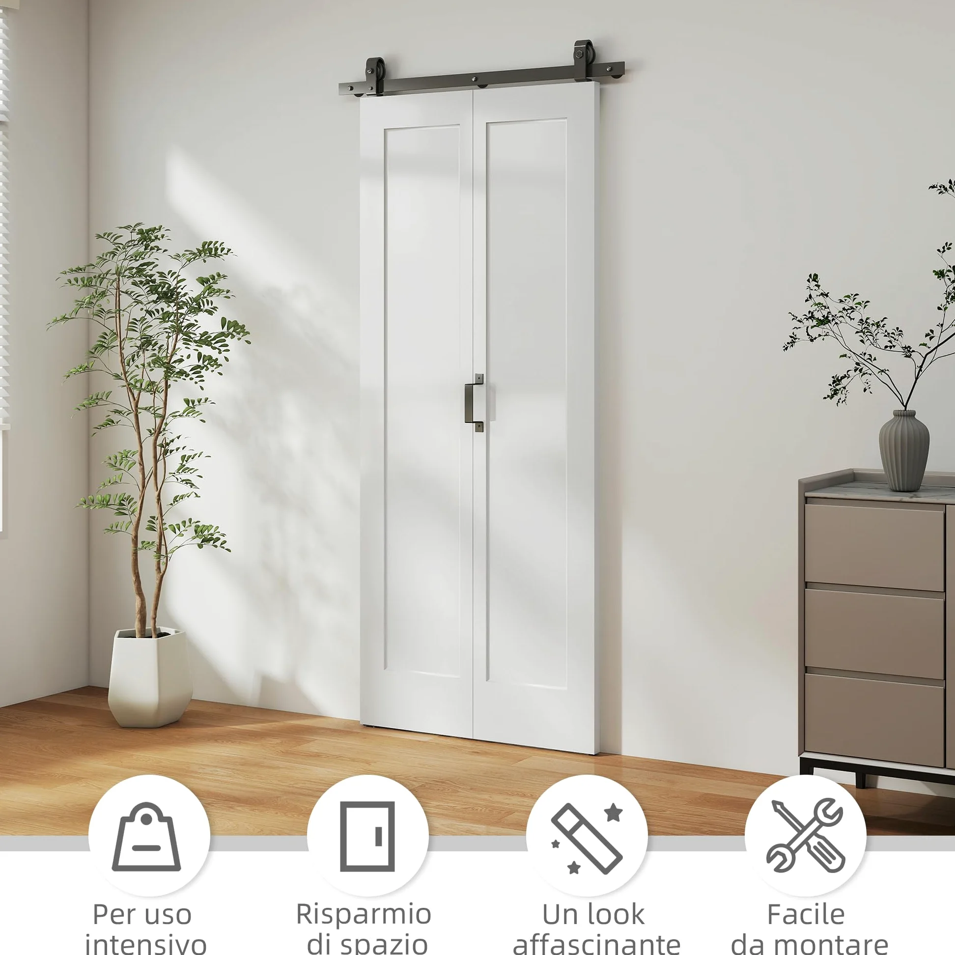 HOMCOM Porta Scorrevole a Libro 90x210 cm, Porta Pieghevole a Portafoglio con Maniglia e Superficie Verniciabile, Bianco