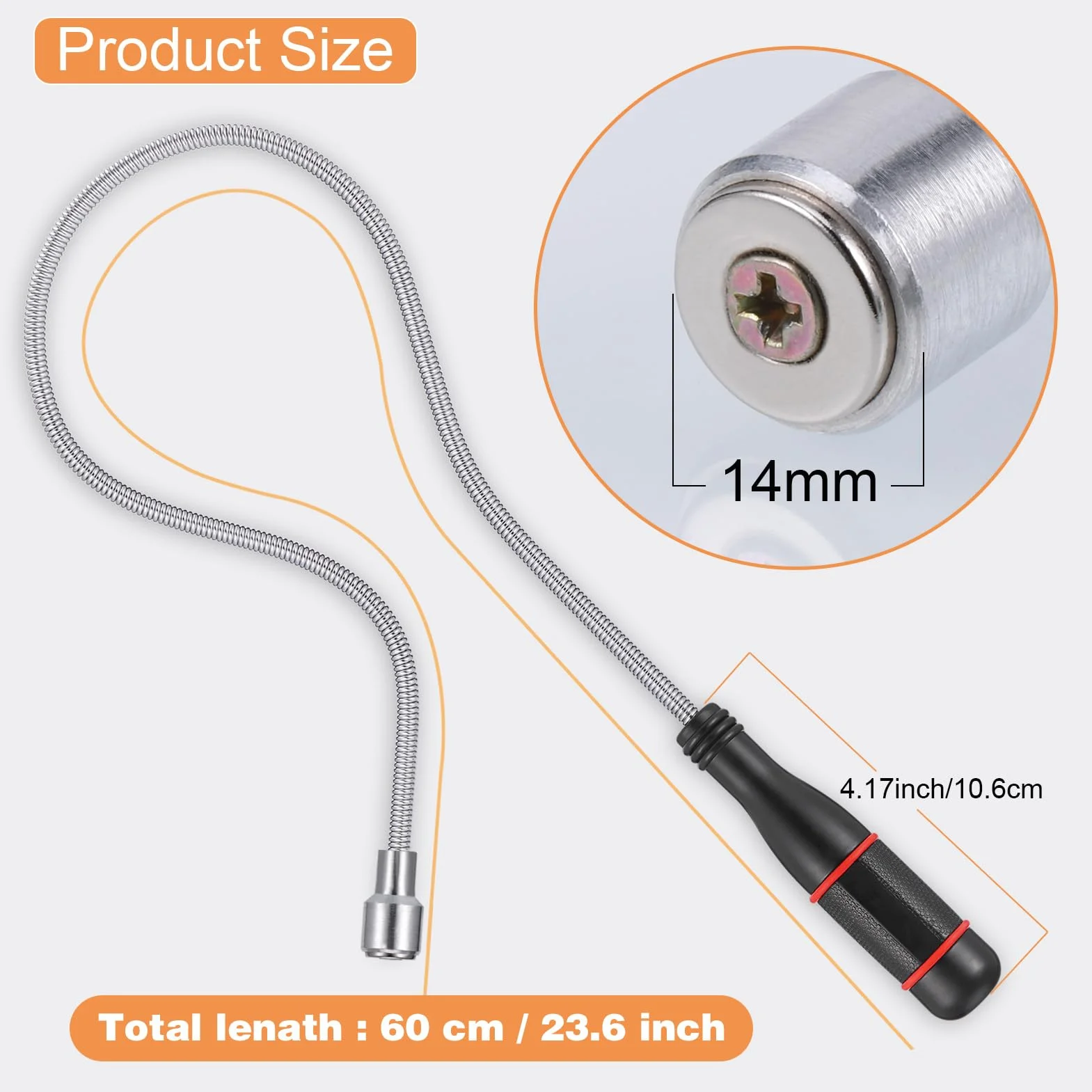 Rinforzati 60CM Calamita Telescopica Sollevatore, Calamita Flessibile con Maniglia Antiscivolo, Pinza Telescopica, Strumento Magnetico Portatile Pick Up, Forte Magnetico, Utensili Meccanici per Uomini