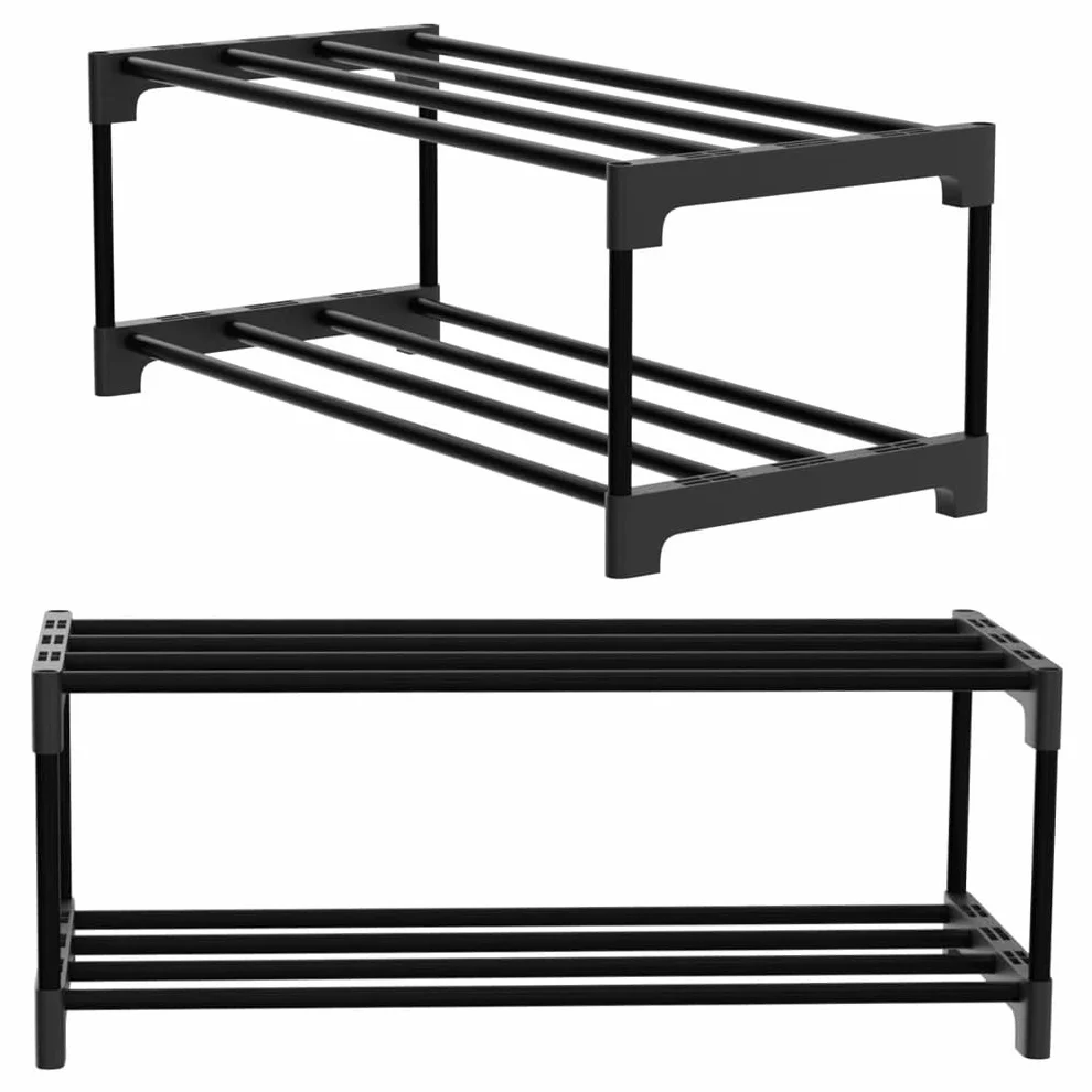 Scarpiera a 2 ripiani, piccola, sottile, con rivestimento antiruggine, adatta per dormitorio, casa in affitto, balcone, scarpiera stretta impilabile