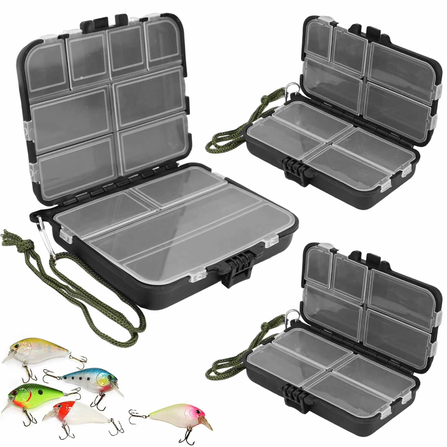 KOUHA 3 Pezzi Scatola di Immagazzinaggio di Plastica Fishing Tackle Box Cassetta da Pesca Scatola da Pesca Impermeabile A Doppia Faccia per Esche e Attrezzature