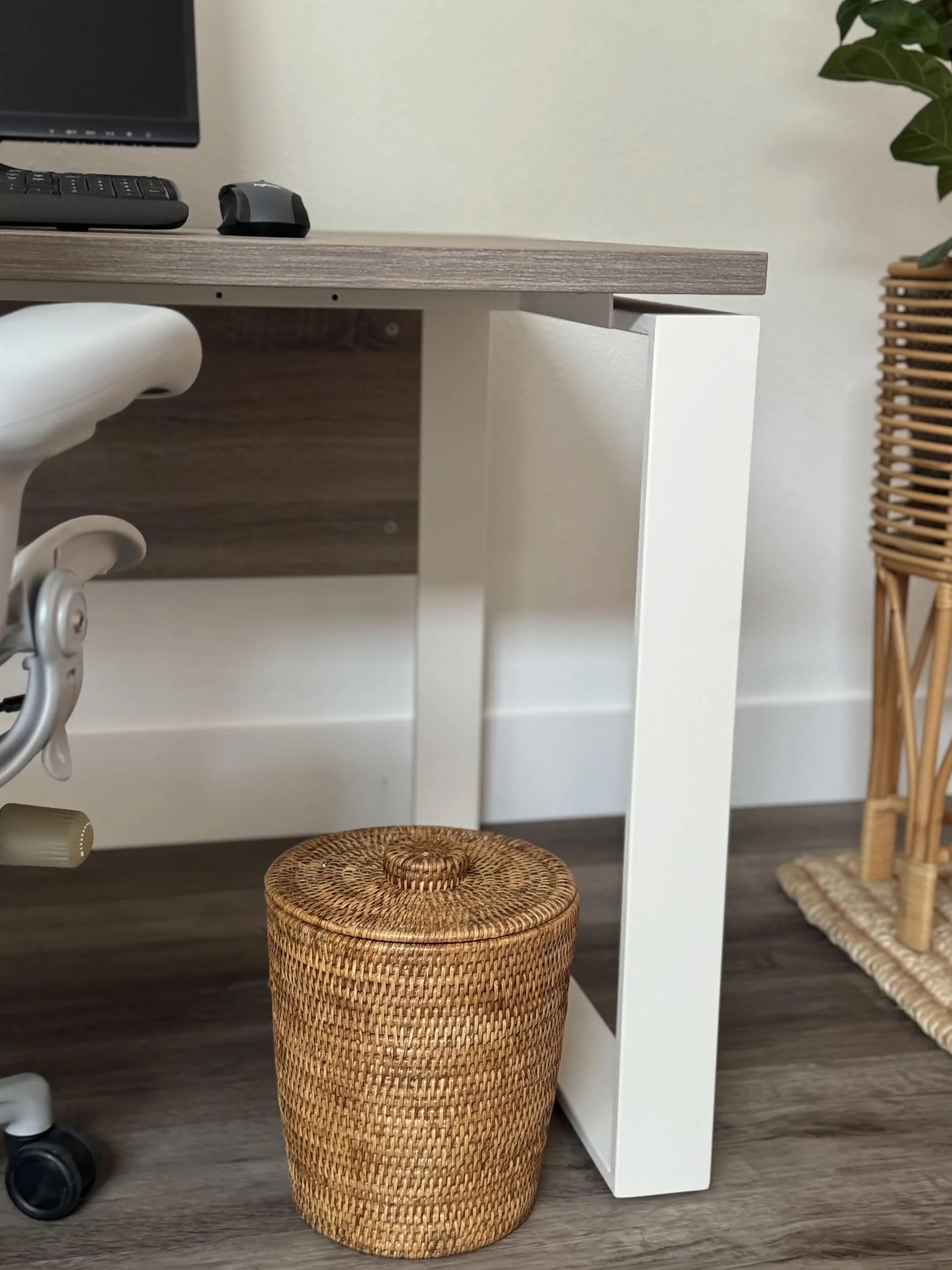 Kouboo La Jolla - Cestino rotondo in rattan con inserto e coperchio in plastica, colore: Marrone miele