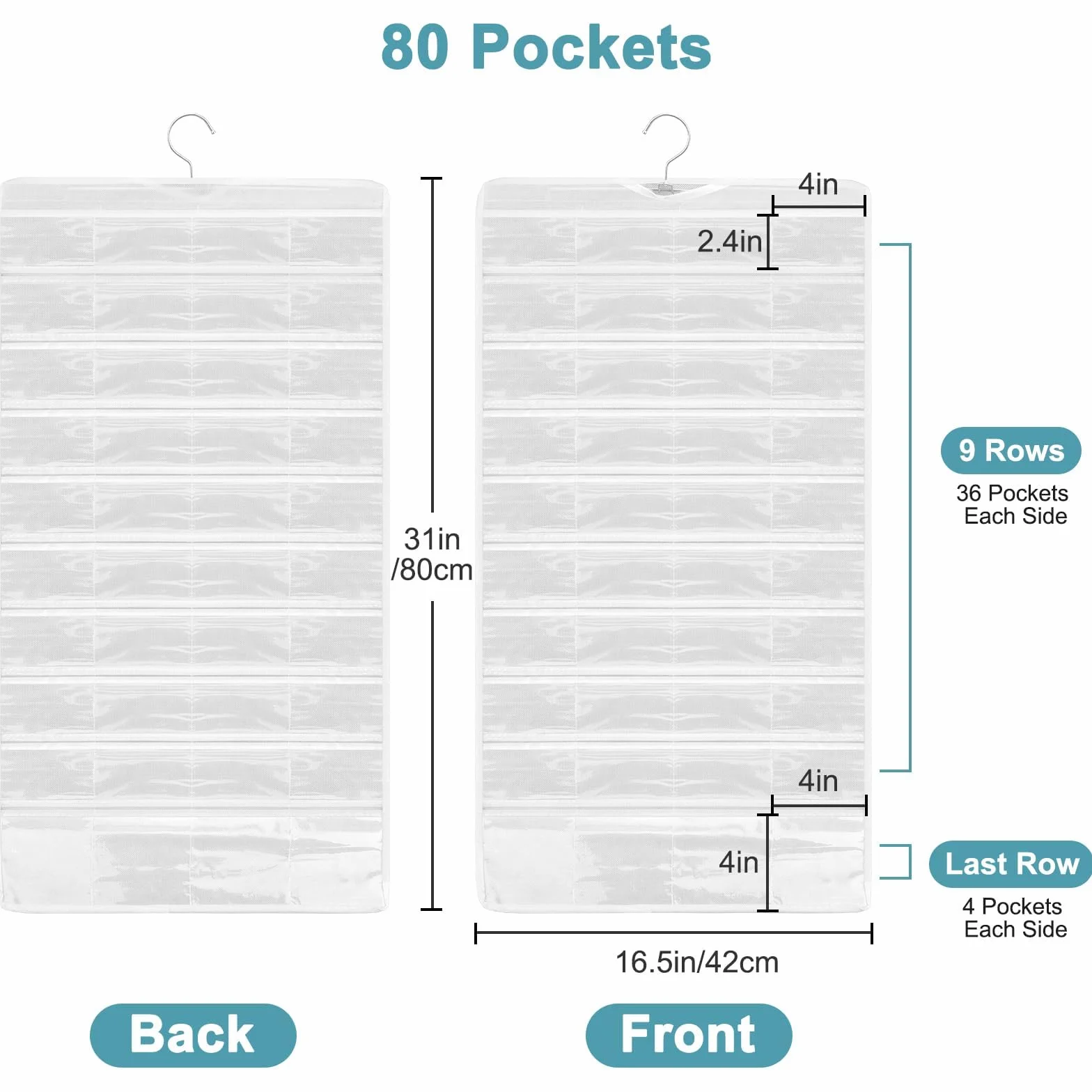 Linkstyle Organizer per Gioielli Appeso, Rotolo Doppio Lato, Borsa 80 Tasche con Gancio