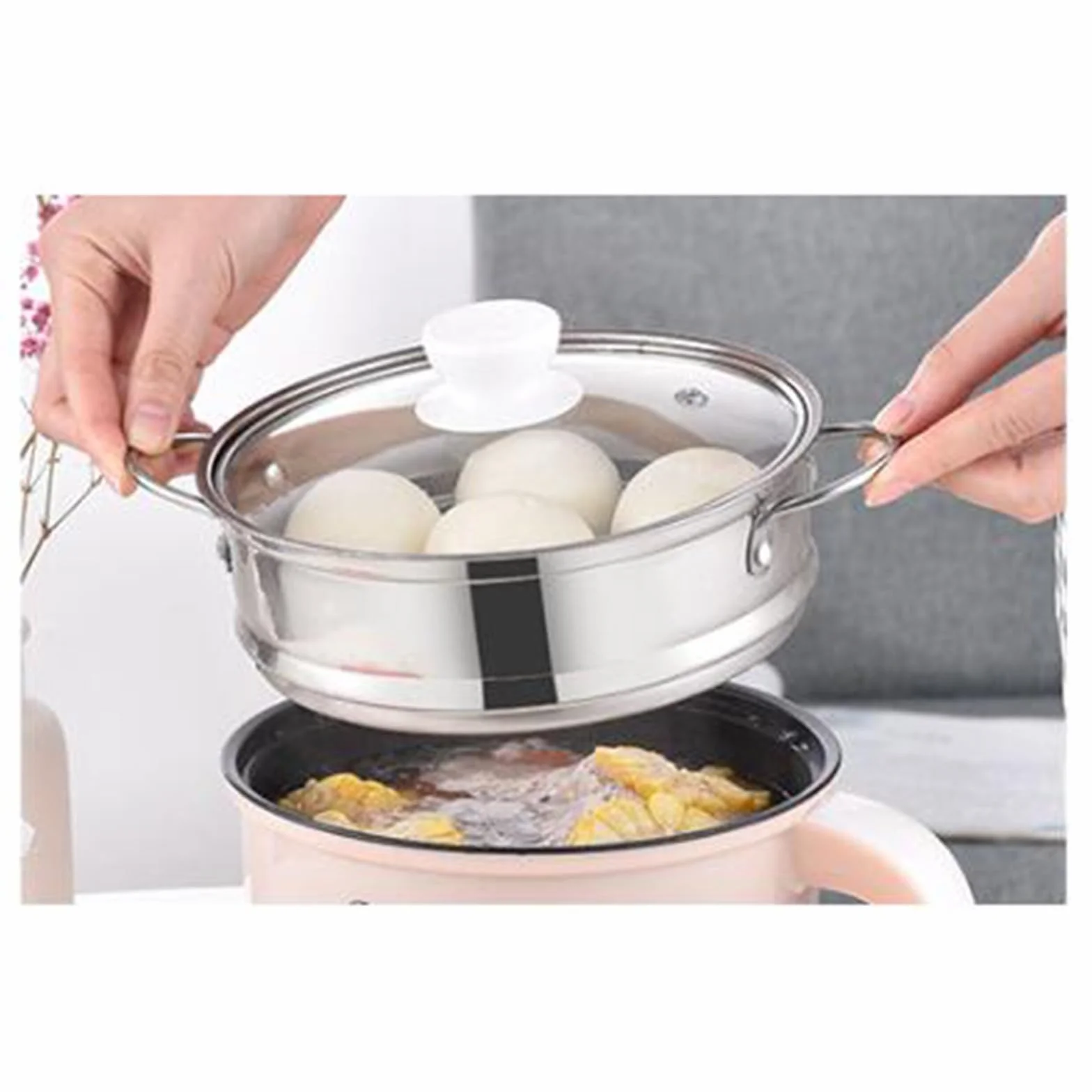 F Fityle Mini Hot Pot Ramen Cooker Padella elettrica Portatile Multiuso Antiaderente per dormitorio dell'home Office, Bianco