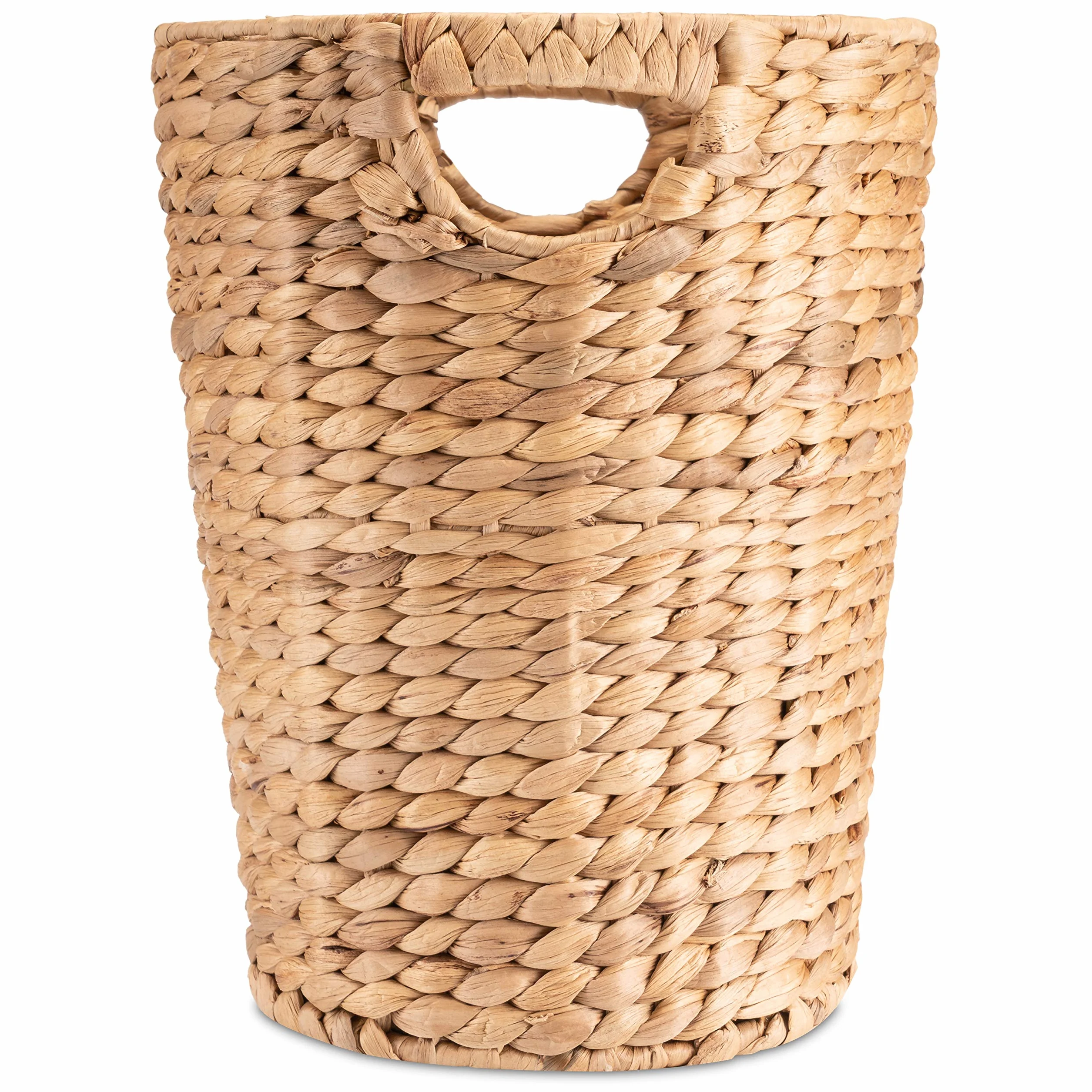 Decorasian - Cesto portaoggetti intrecciato in giacinto d'acqua - Pattumiera con manico - Diametro 25 cm in alto, 19 cm in basso, Altezza 32 cm