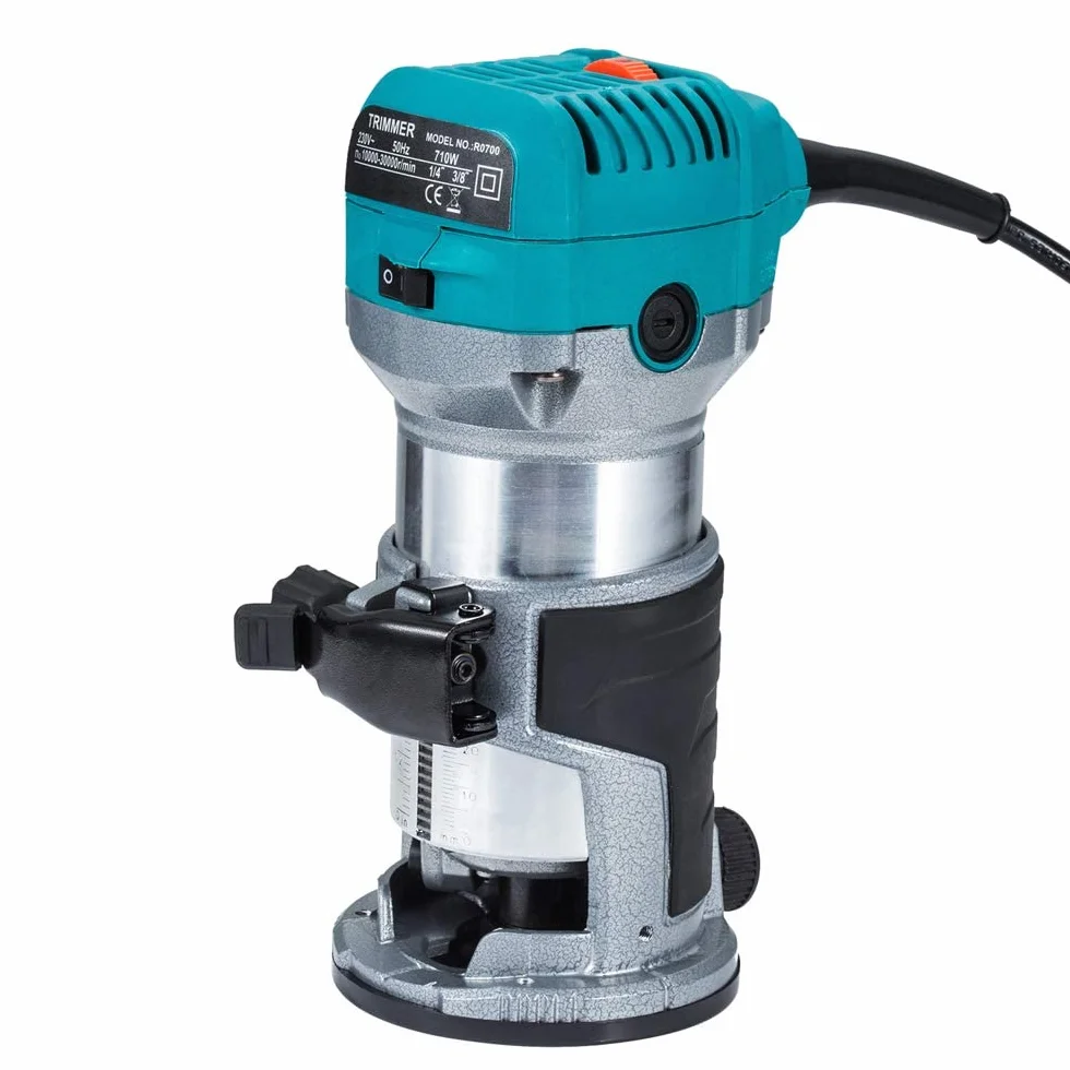 fresa a mano per legno, multifunzione 710 W + 15 pezzi, fresa in metallo duro da 6,35 mm