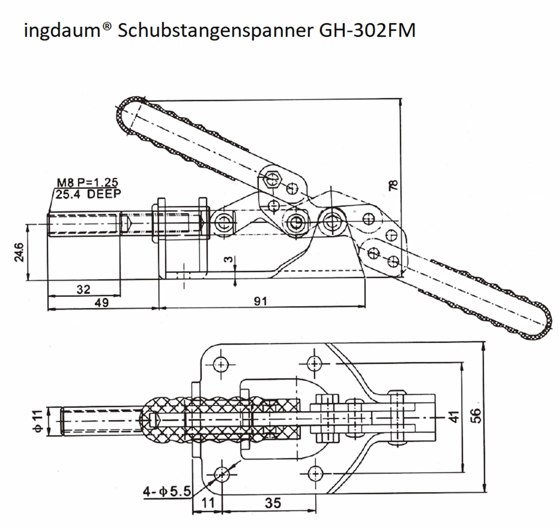 Morsetto a ginocchiera INGDAUM® 1 pezzo con asta di spinta GH-302FM, forza di tenuta 136 kg (1, GH-302FM)