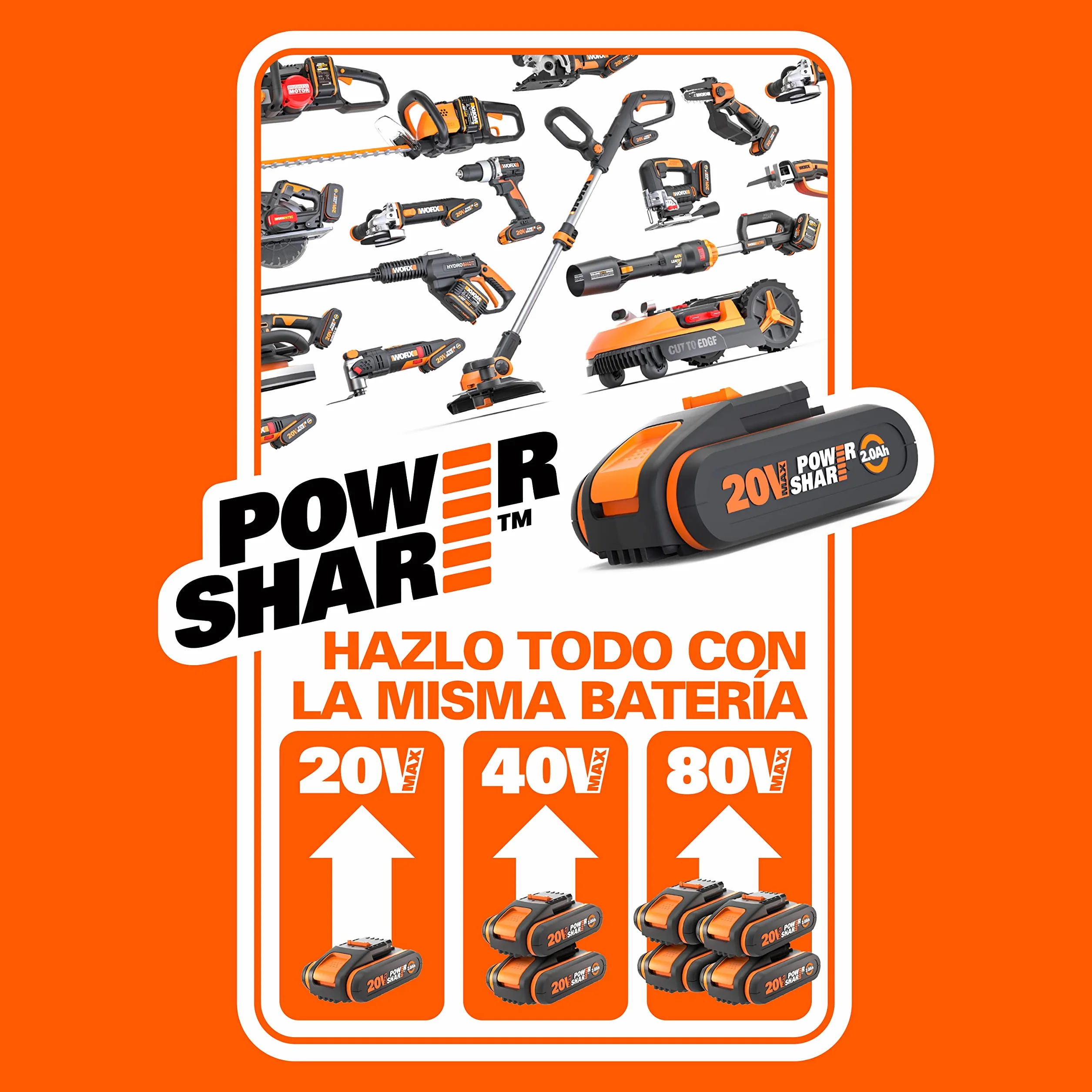 WORX Trapano a percussione senza fili 20 V WX370.2, 3 in 1, coppia massima di 50 Nm, mandrino 13 mm (multimateriale, 2 velocità, leggero ed ergonomico, con 1 batteria, caricabatterie, set di 51