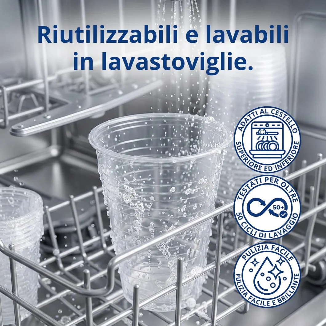 Bicchieri Plastica Trasparenti Monouso 200 ml 96 Pezzi Lavastoviglie Senza BPA Impilabili
