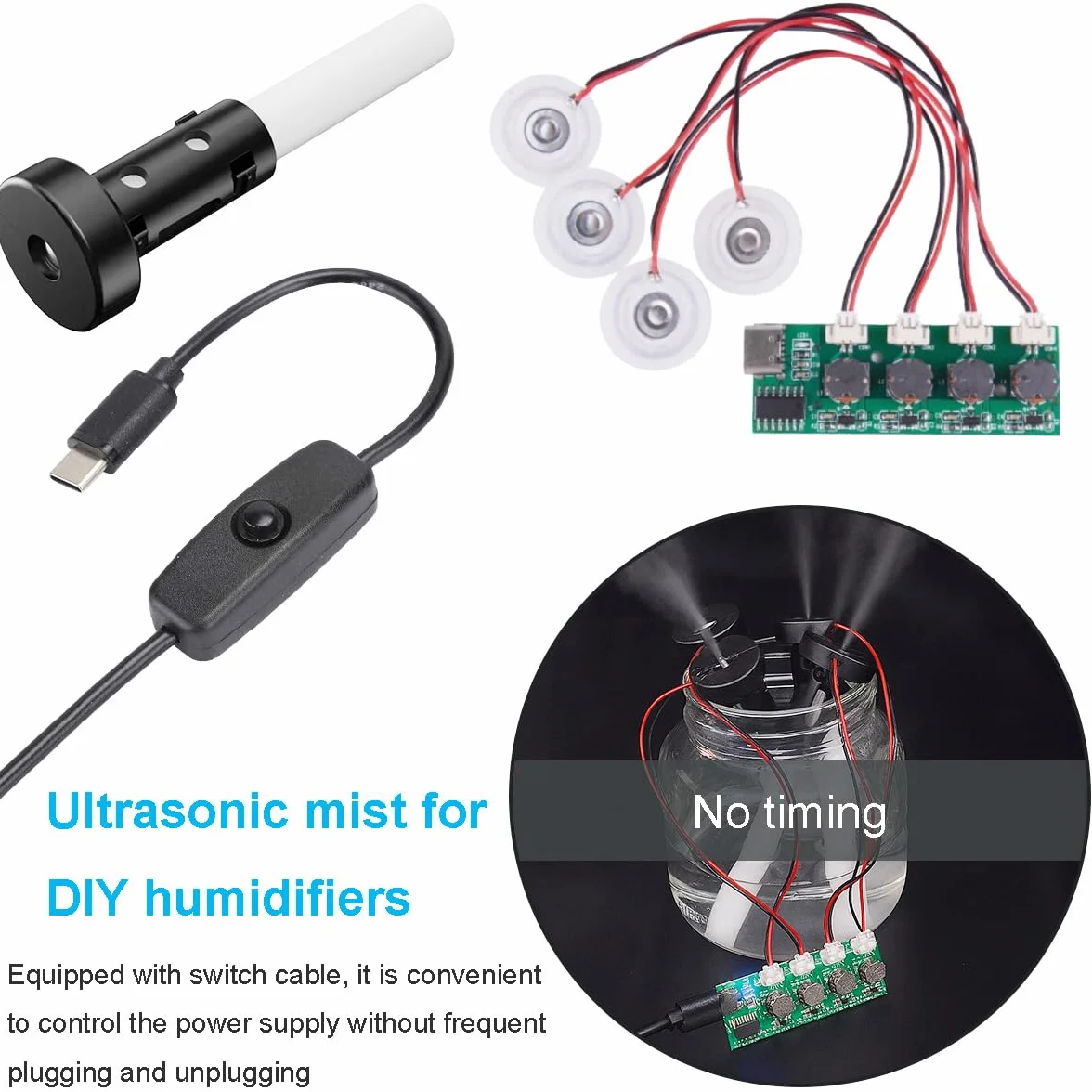 Kit di nebulizzatori per umidificatori, quattro ugelli, con cavo USB, Set di sostituzione fai da te