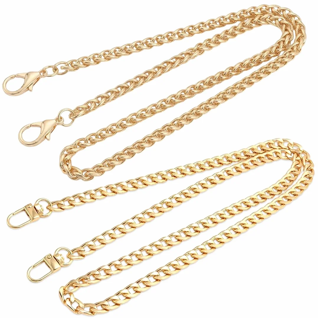Set di 2 Catene Dorate per Borsa 120 cm, Tracolla in Metallo di Alta Qualità con Moschettoni Girevoli, per Borsa a Tracolla, Fai da Te e Accessori