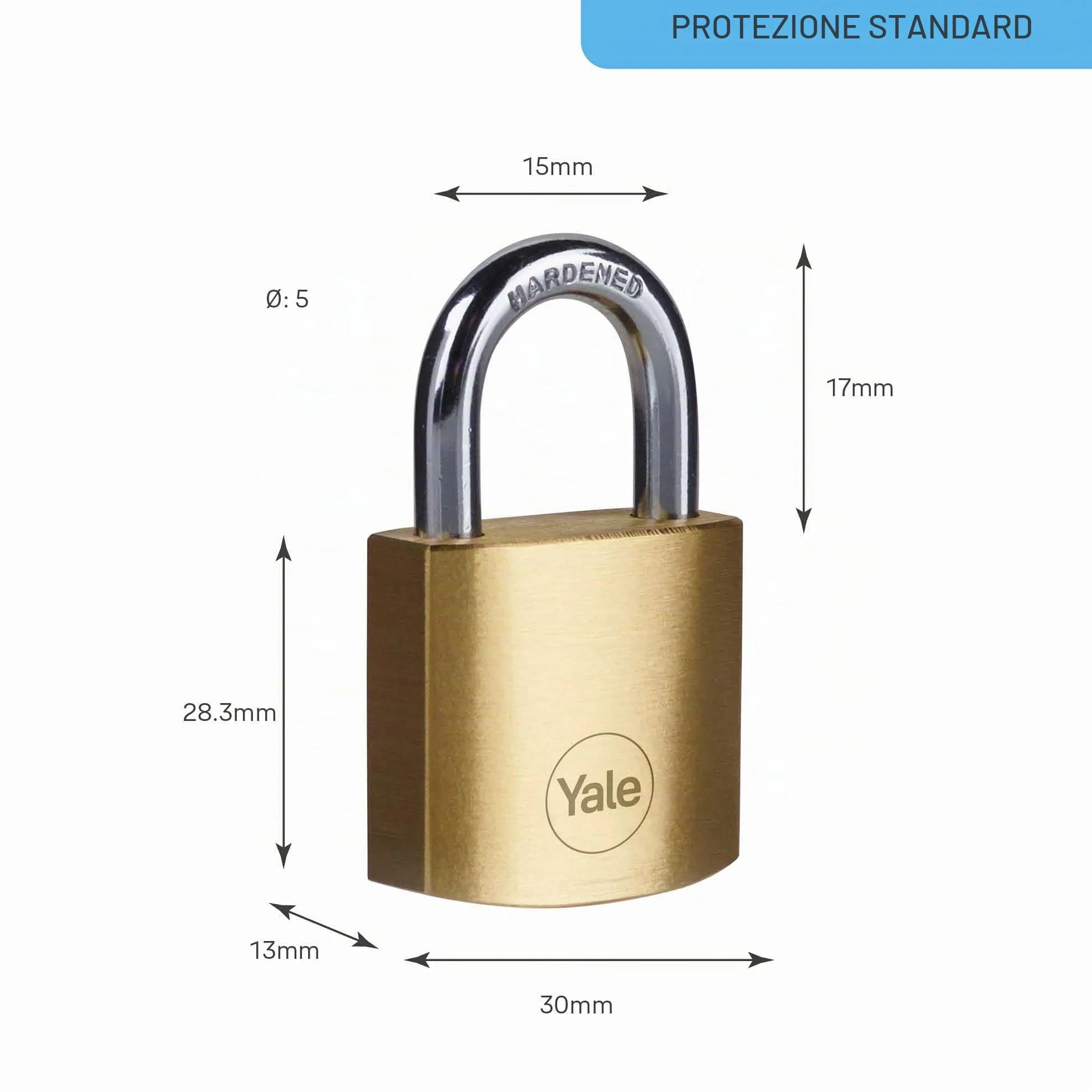 Yale Lucchetto in ottone Y110B/30/115/1 corpo 30mm, arco in acciaio, 3 chiavi, confezione da 2 lucchetti