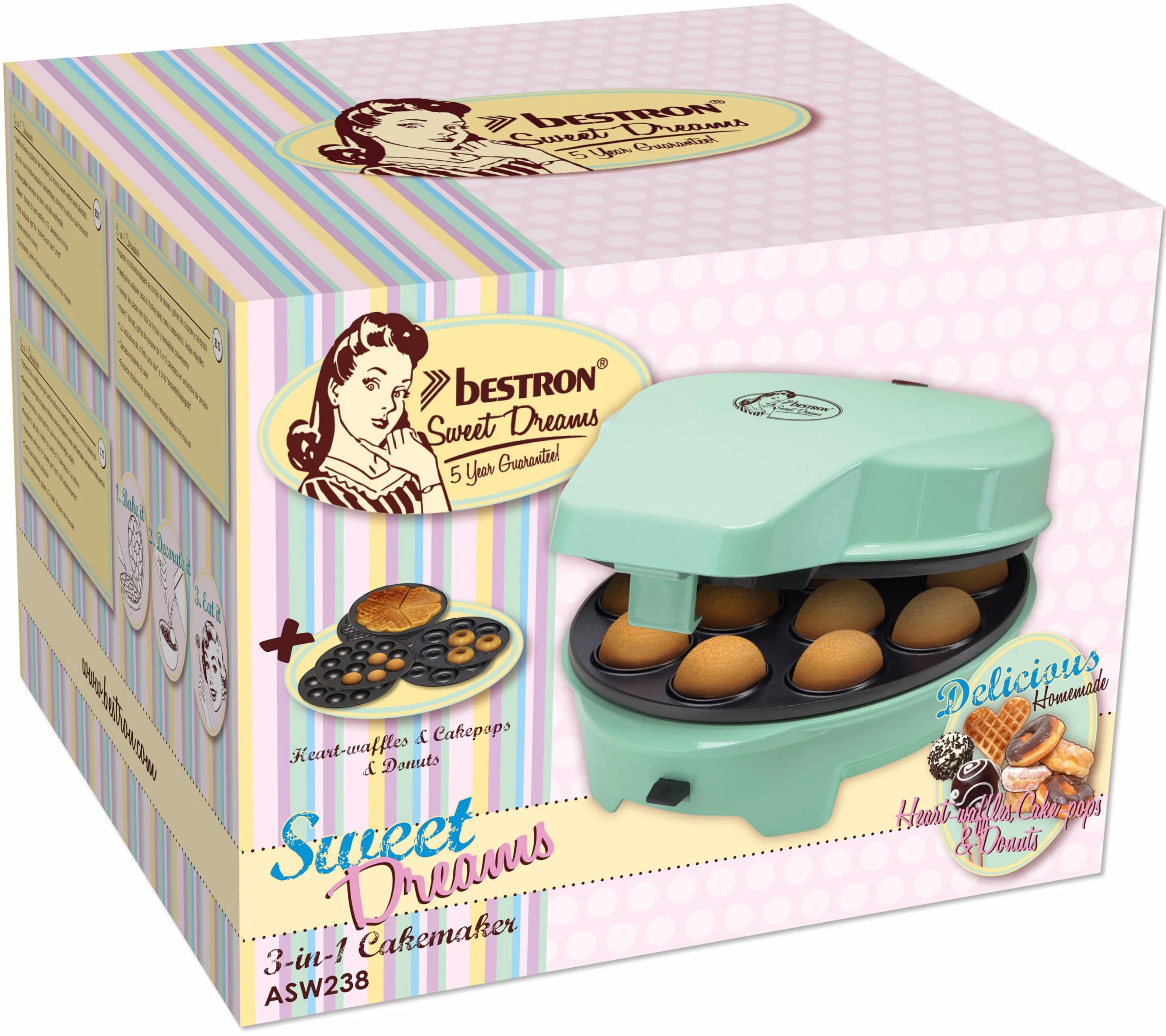 Bestron ASW238 Stampo per Torte 3-in-1, 700 W, Copper, Menta