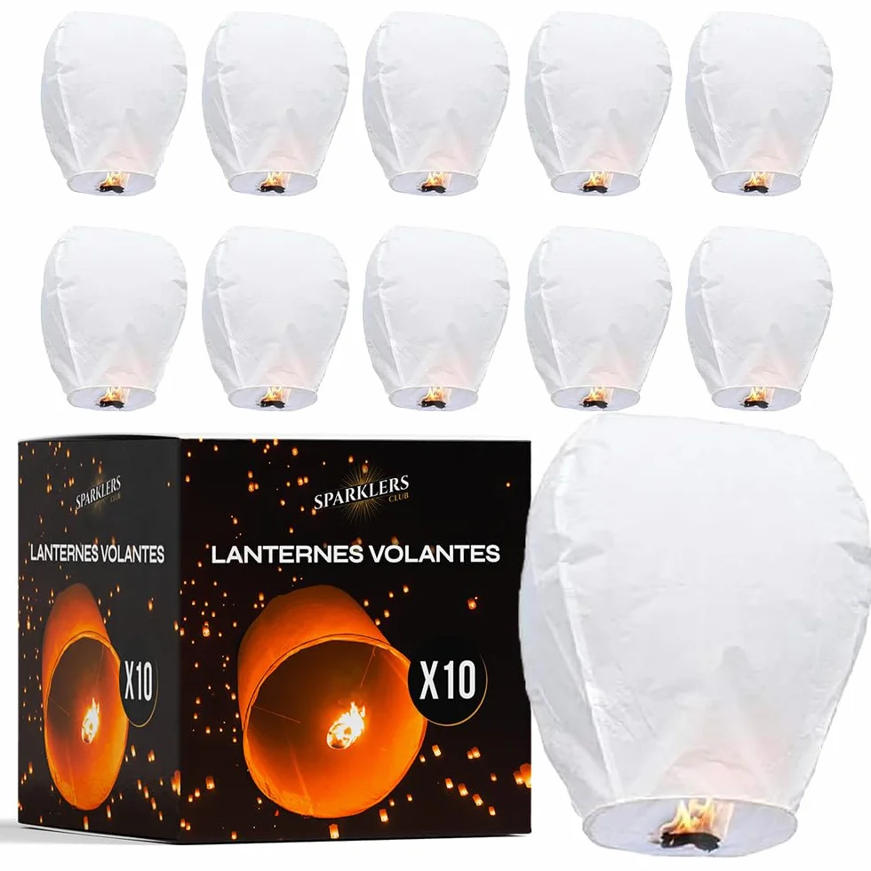 SPARKLERS CLUB Set 10 lanterne volanti biodegradabili, Sky Lanterns 30x45x80 cm