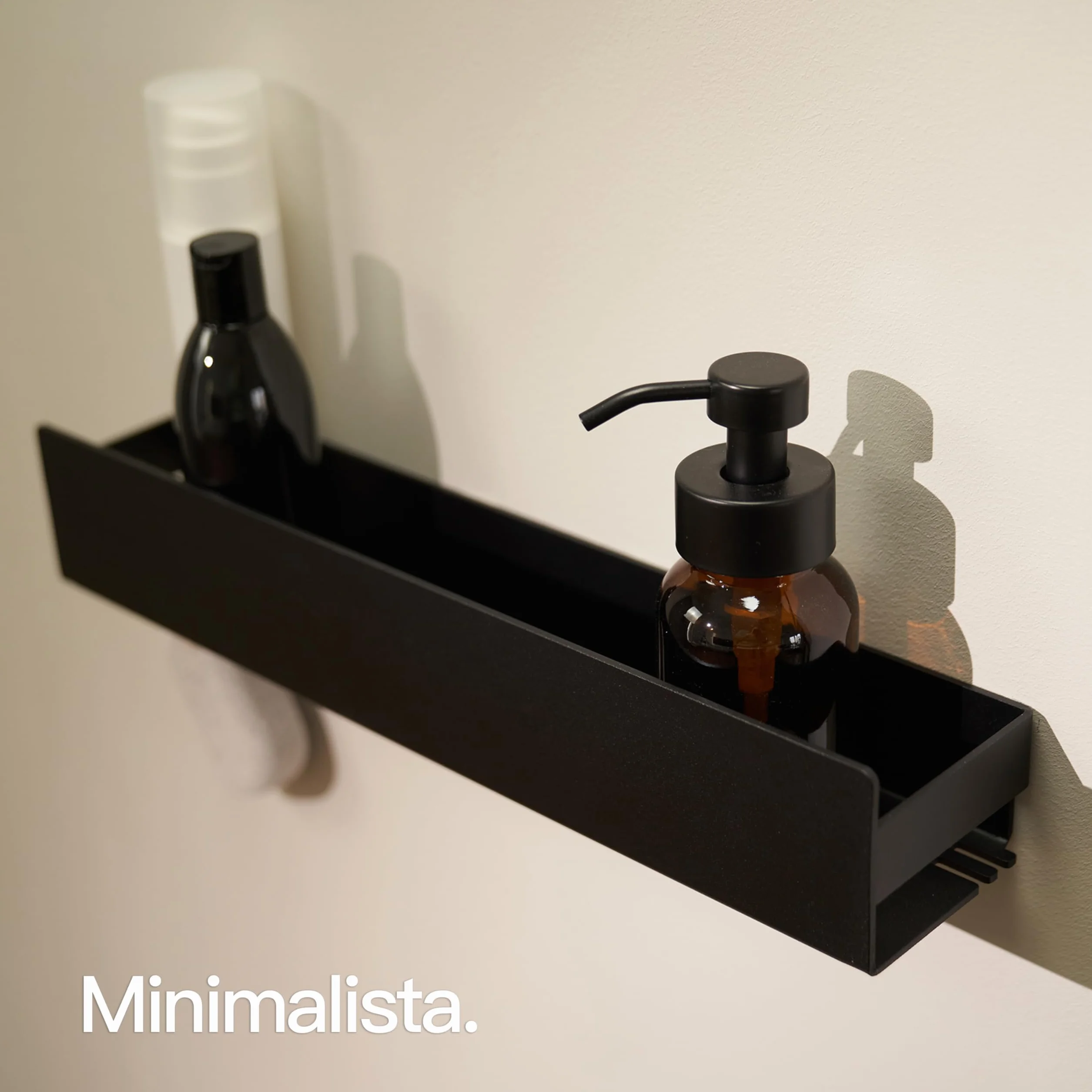 Design Amburgo Mensola doccia senza foratura I Porta sapone per doccia | Mensole Bagno I Portasapone doccia I Mensola Adesiva da Parete I 2 Ganci | Mensola bagno nero 42 cm