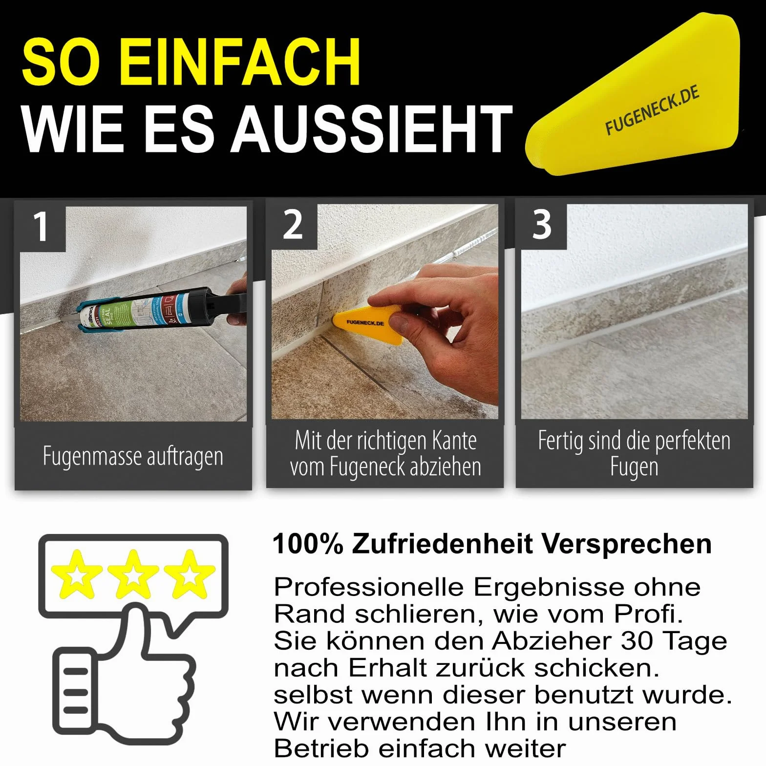 Estrattore professionale per fughe – design unico con bordi speciali – 3 diverse dimensioni – Strumento acrilico e silicone dalla Germania (1 pezzo giallo)