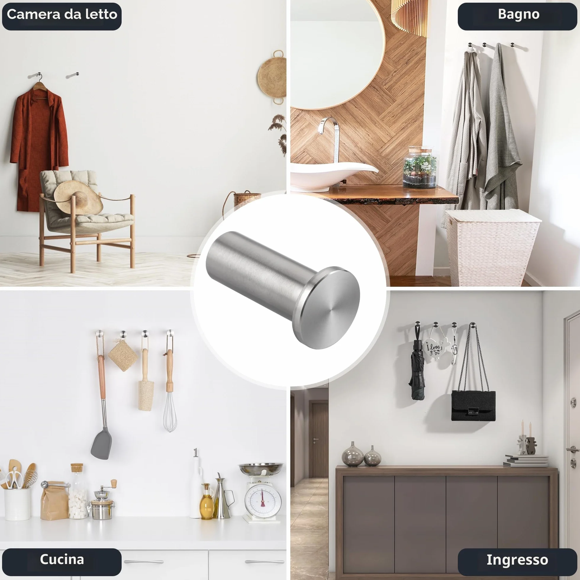 SAYAYO Ganci Accappatoio Bagno Acciaio Inox 15 kg 2 Pezzi Argento